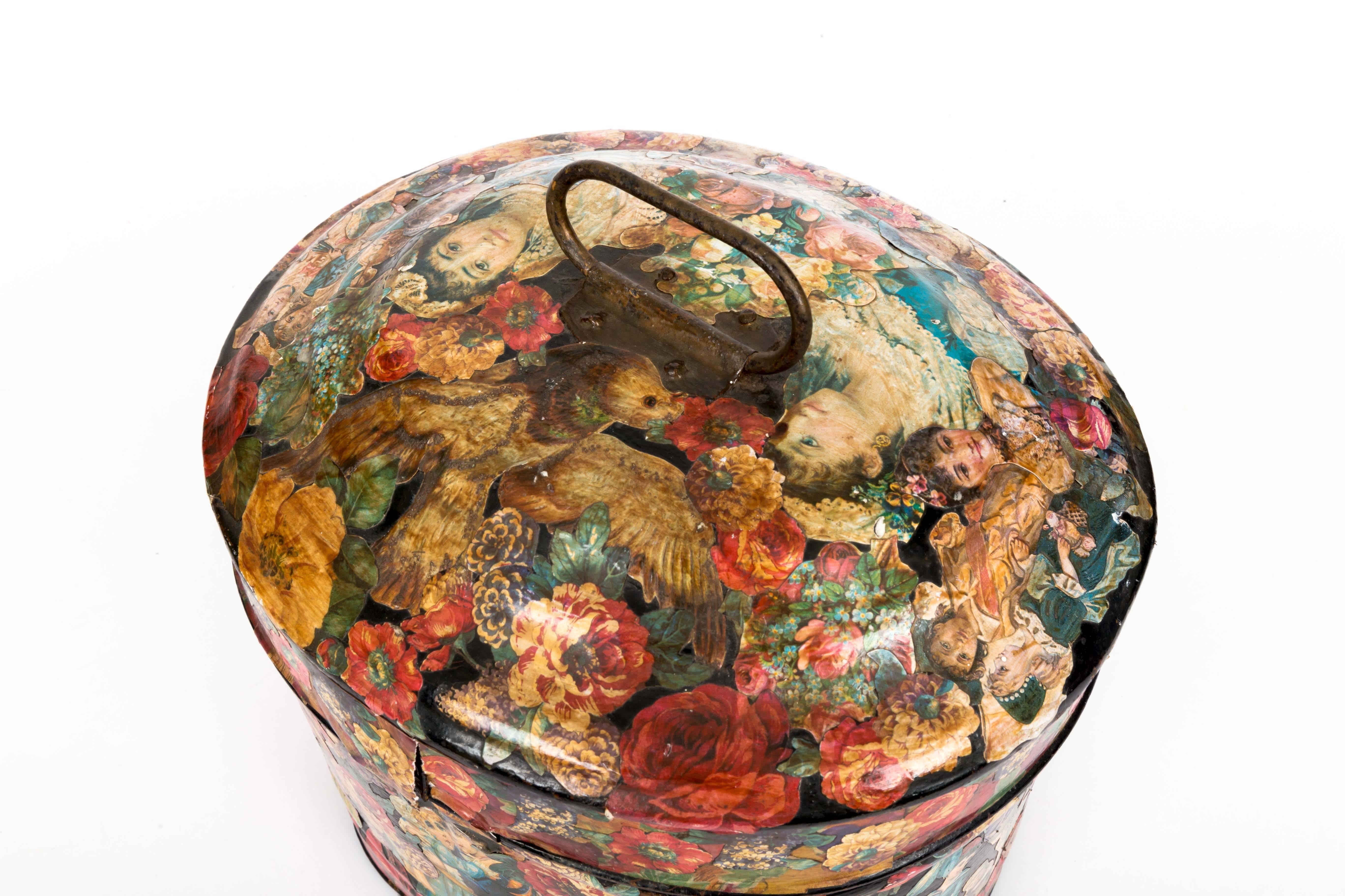 Decoupage Tole Hat Box In Good Condition In New York City, NY