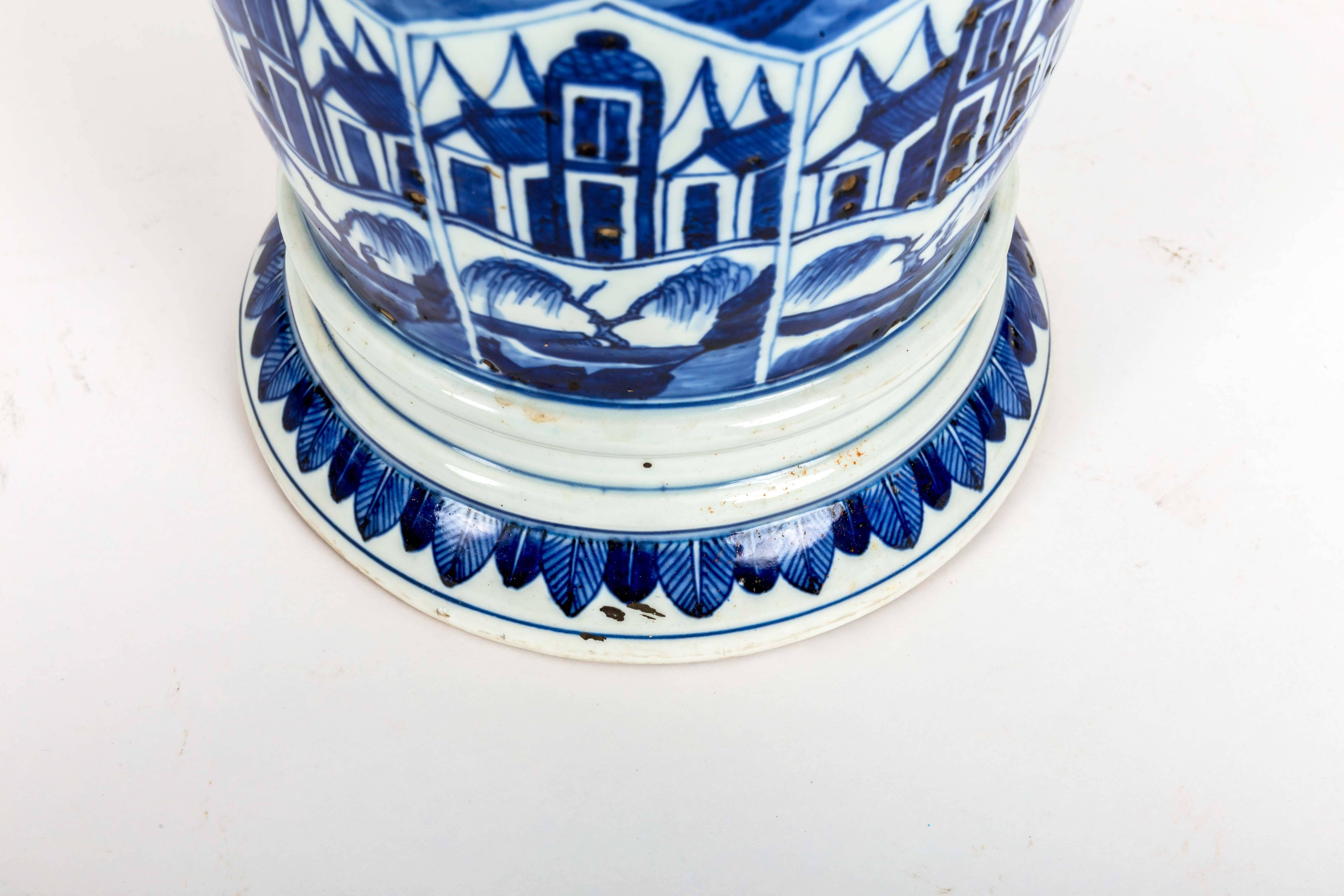 20th Century Pair of Blue and White Delft-Style Chinese Umbrella Stand