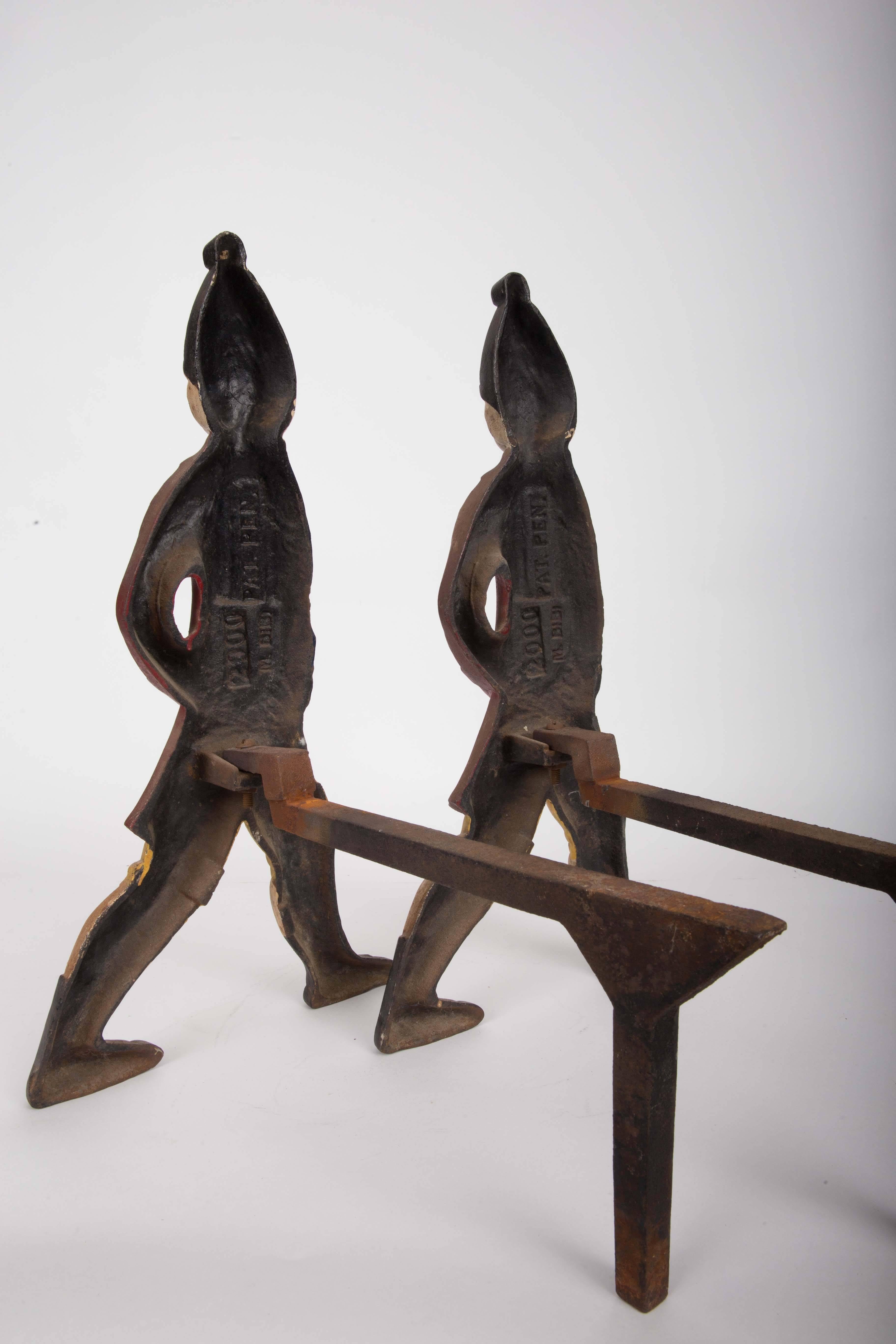 Set of Hessian Soldier Andirons with Matching Fire Tools and Stand In Good Condition In New York City, NY