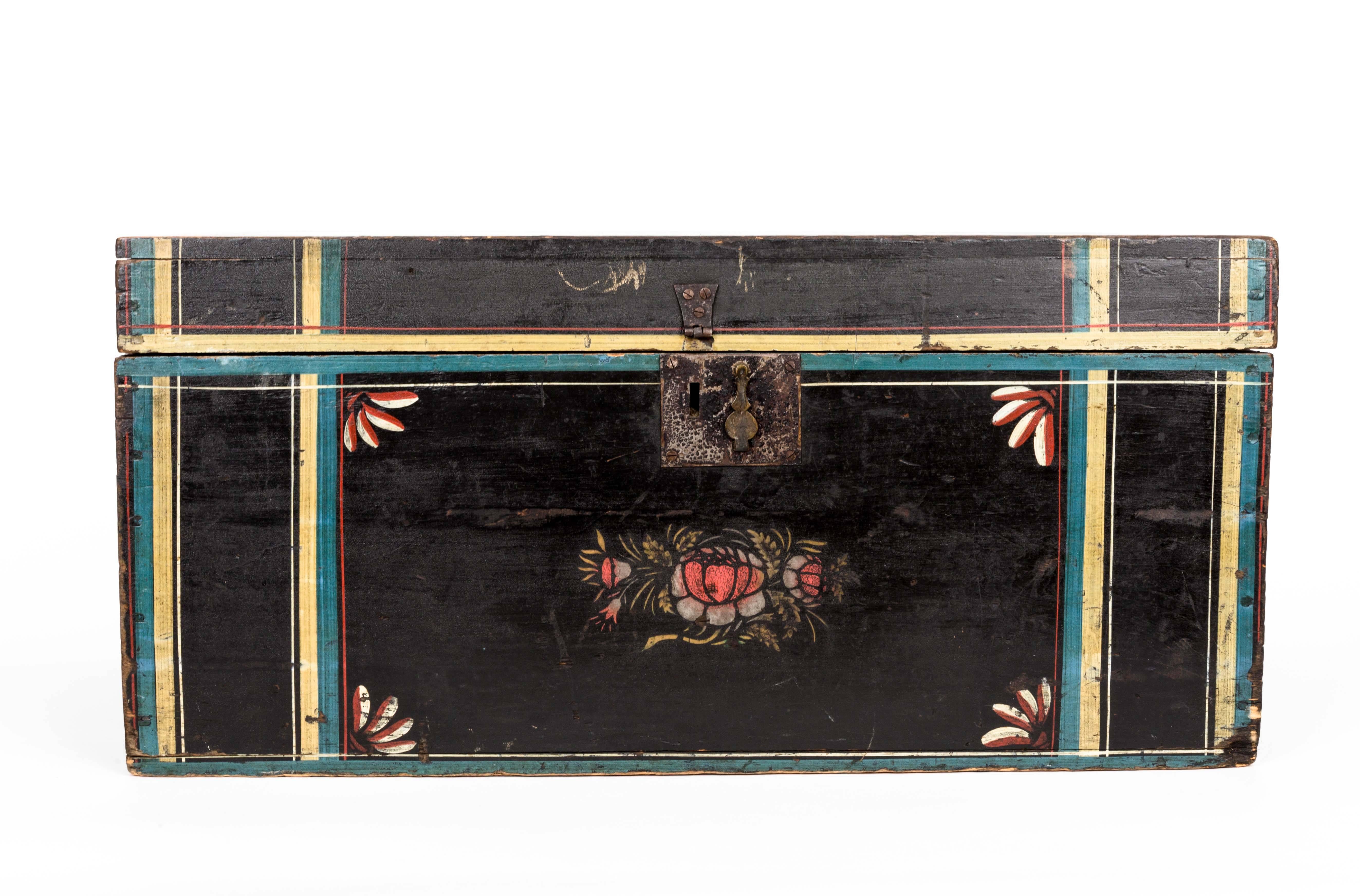 American paint decorated wood chest or trunk with initials 