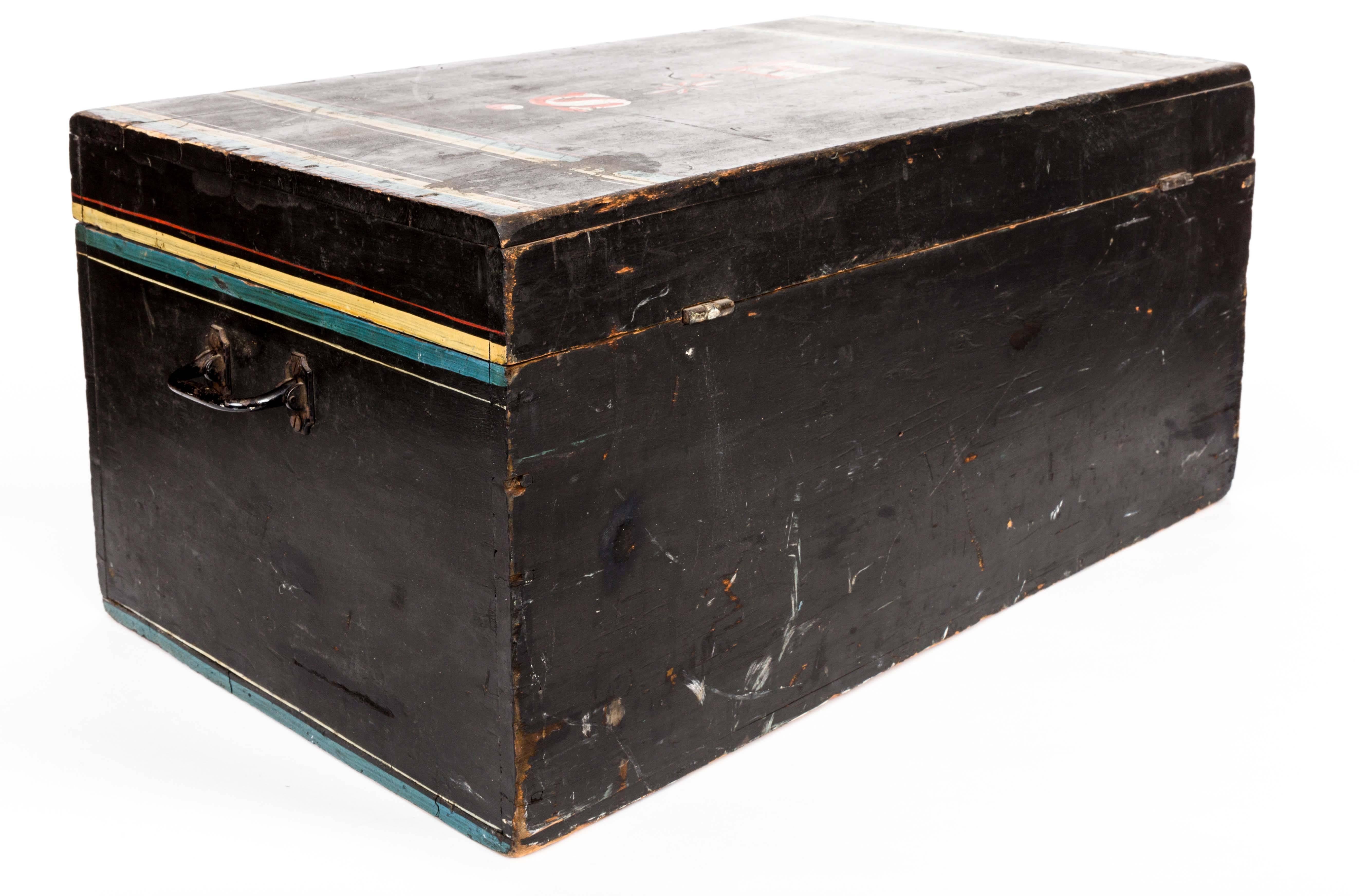 19th Century American Paint Decorated Wood Chest For Sale