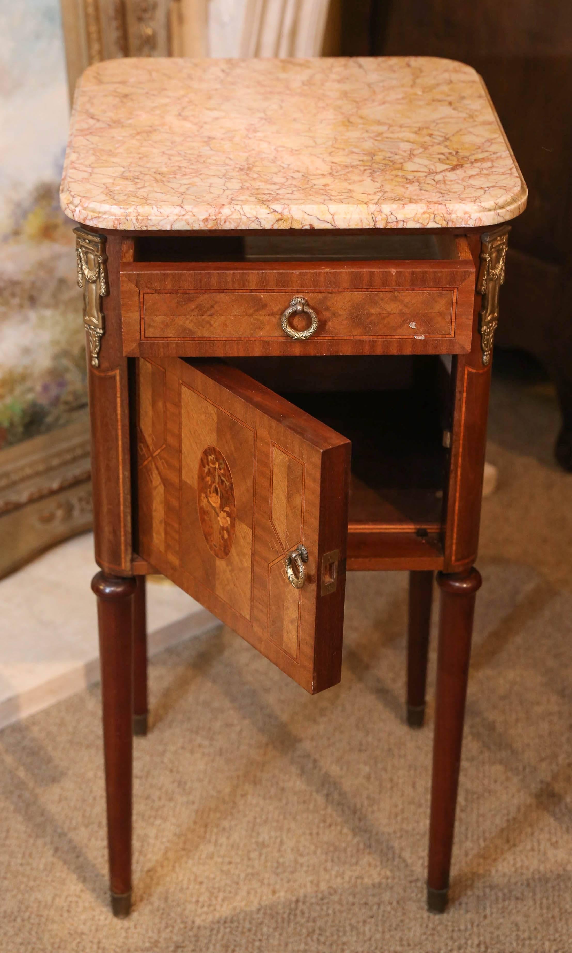 Pair of French Bedside Cabinets, 20th Century Kingwood with Marble Tops 1