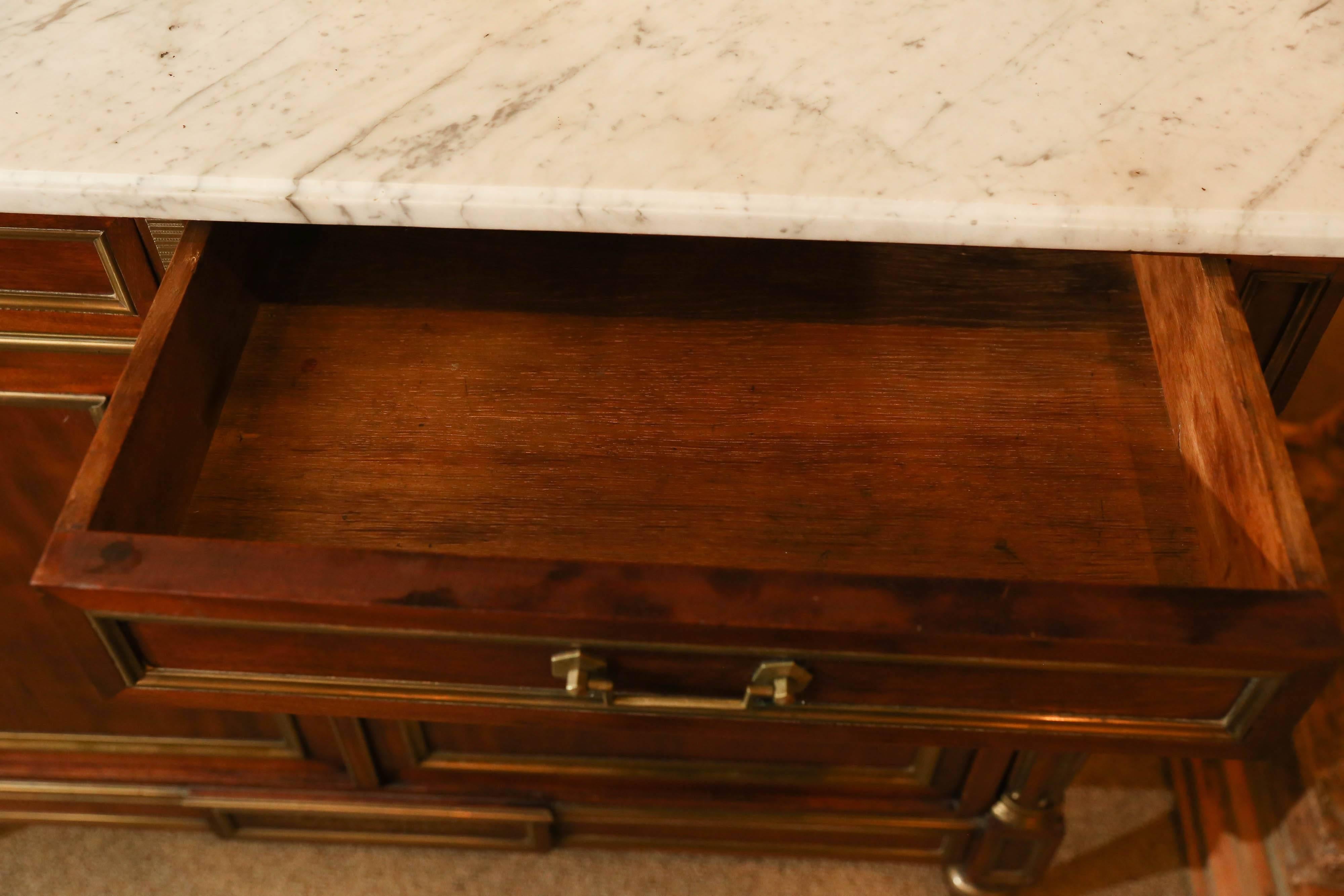 French Louis XVI-Style Mahogany and Marble-Top Cabinet