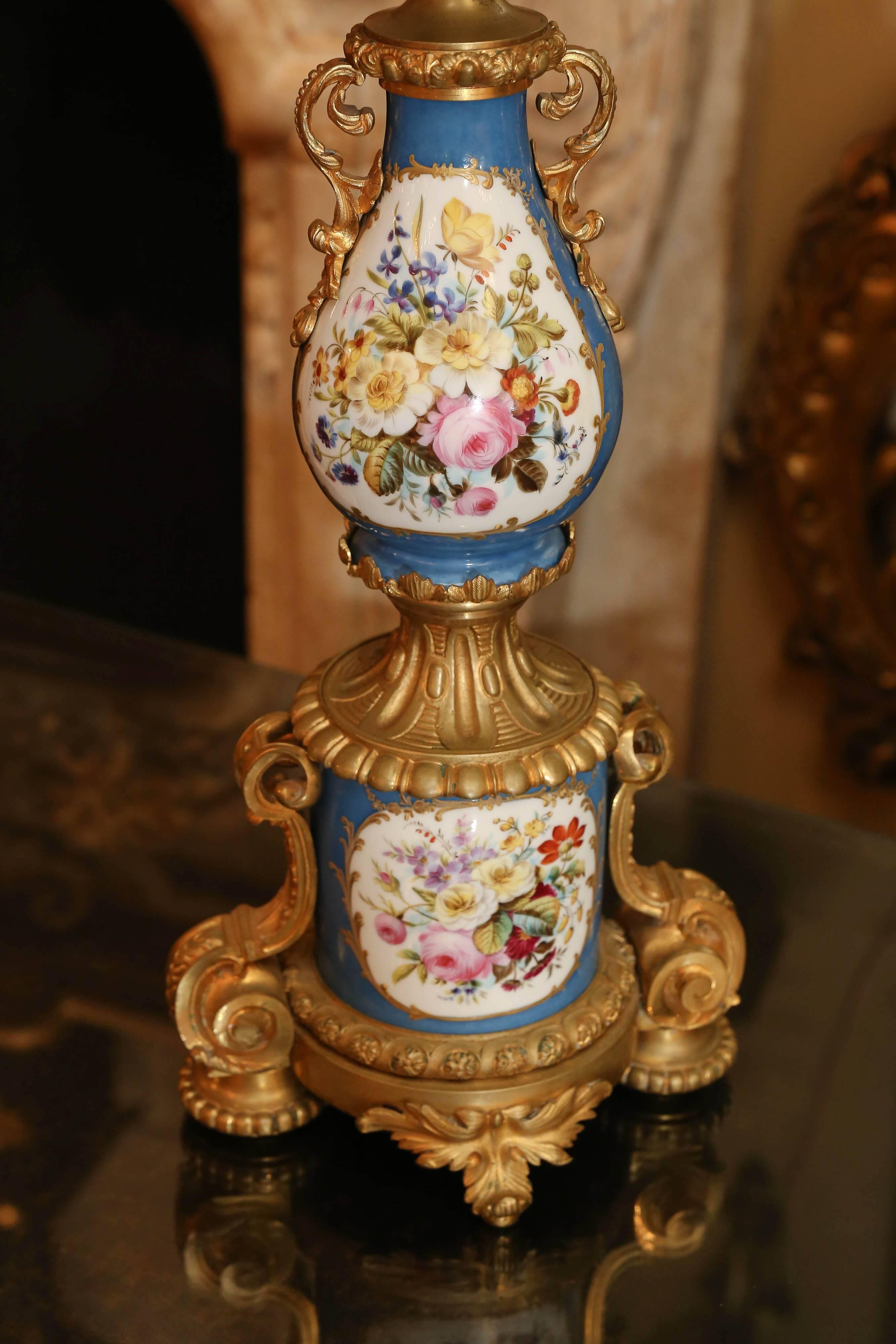 Pair of Sevres Porcelain and Bronze Dore Candelabra in Celeste Blue 2
