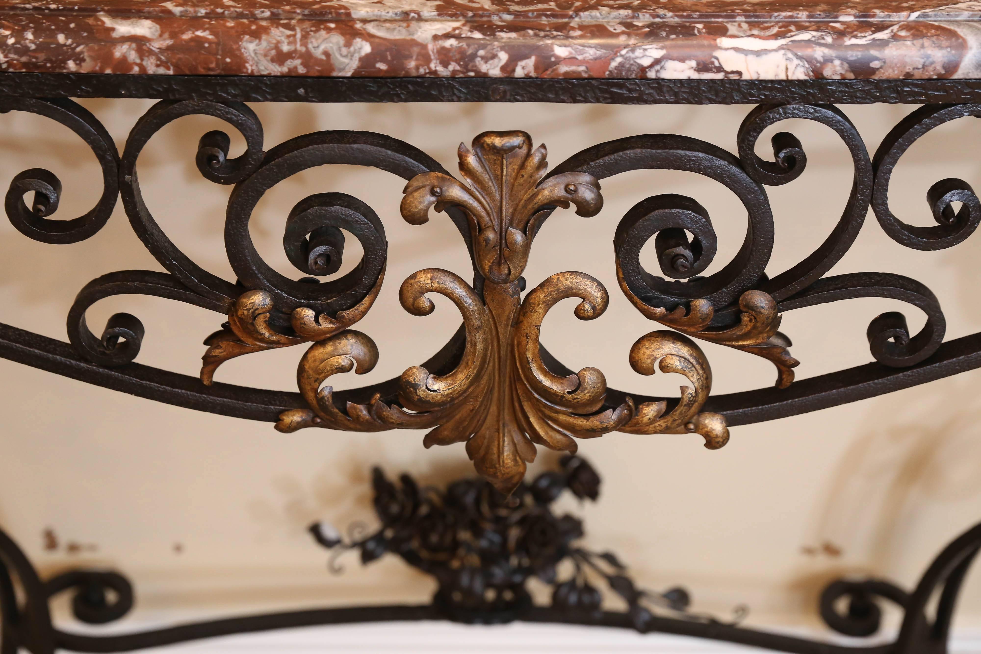 French Forged Iron Console, 19th Century with Marble Top 2