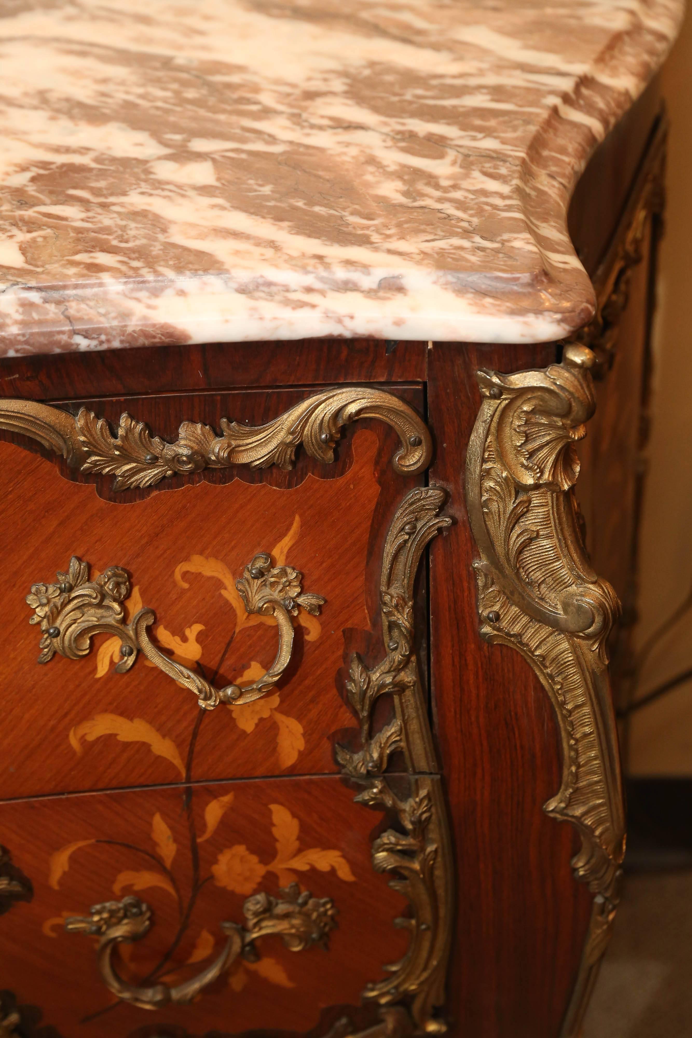 Louis XVI Pair of French Commodes with Marquetry Inlay and Marble Top For Sale