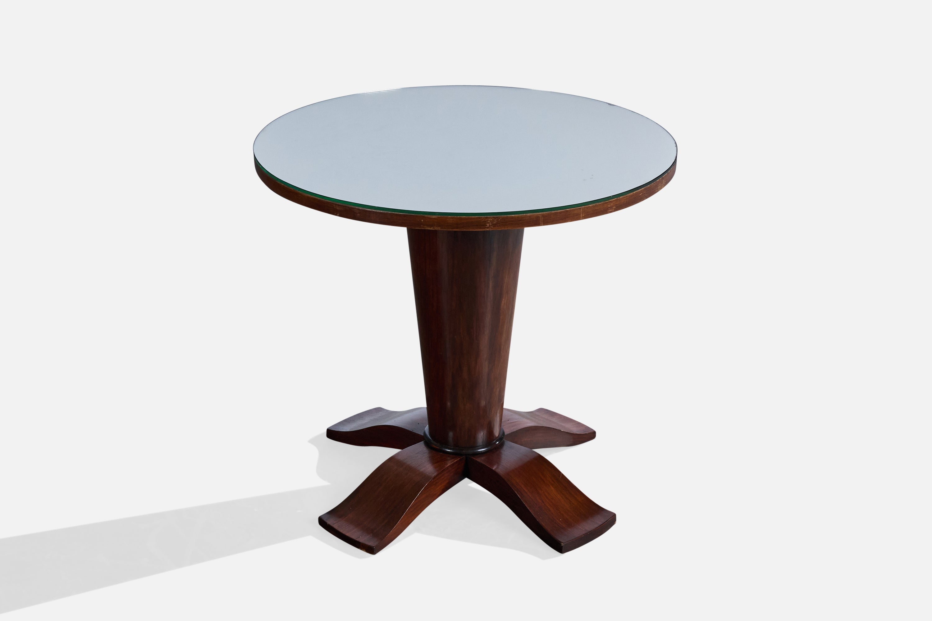 French Designer, Side Table, Wood, Mirror Glass, France, 1940s