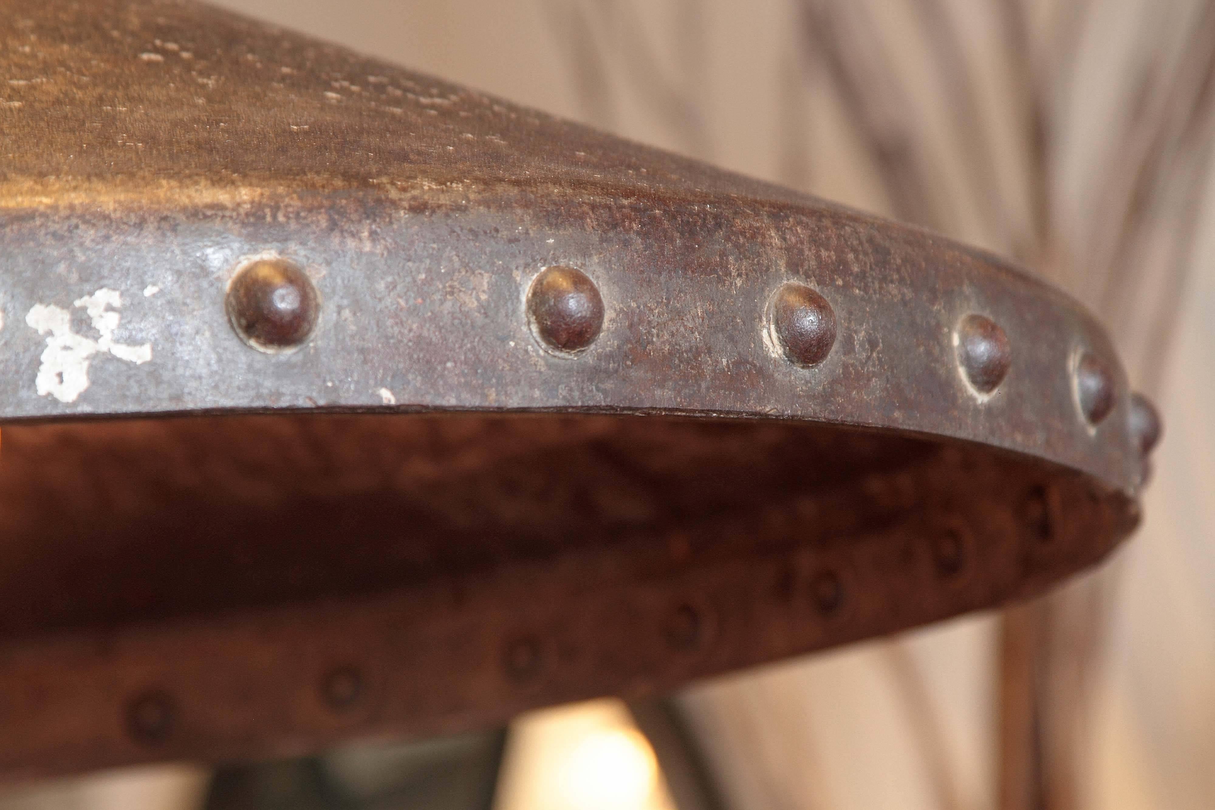 Patinated Industrial Large Iron Dome Light