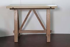 Antique French Blond Oak Saw Horse Entry Tables, circa 1910