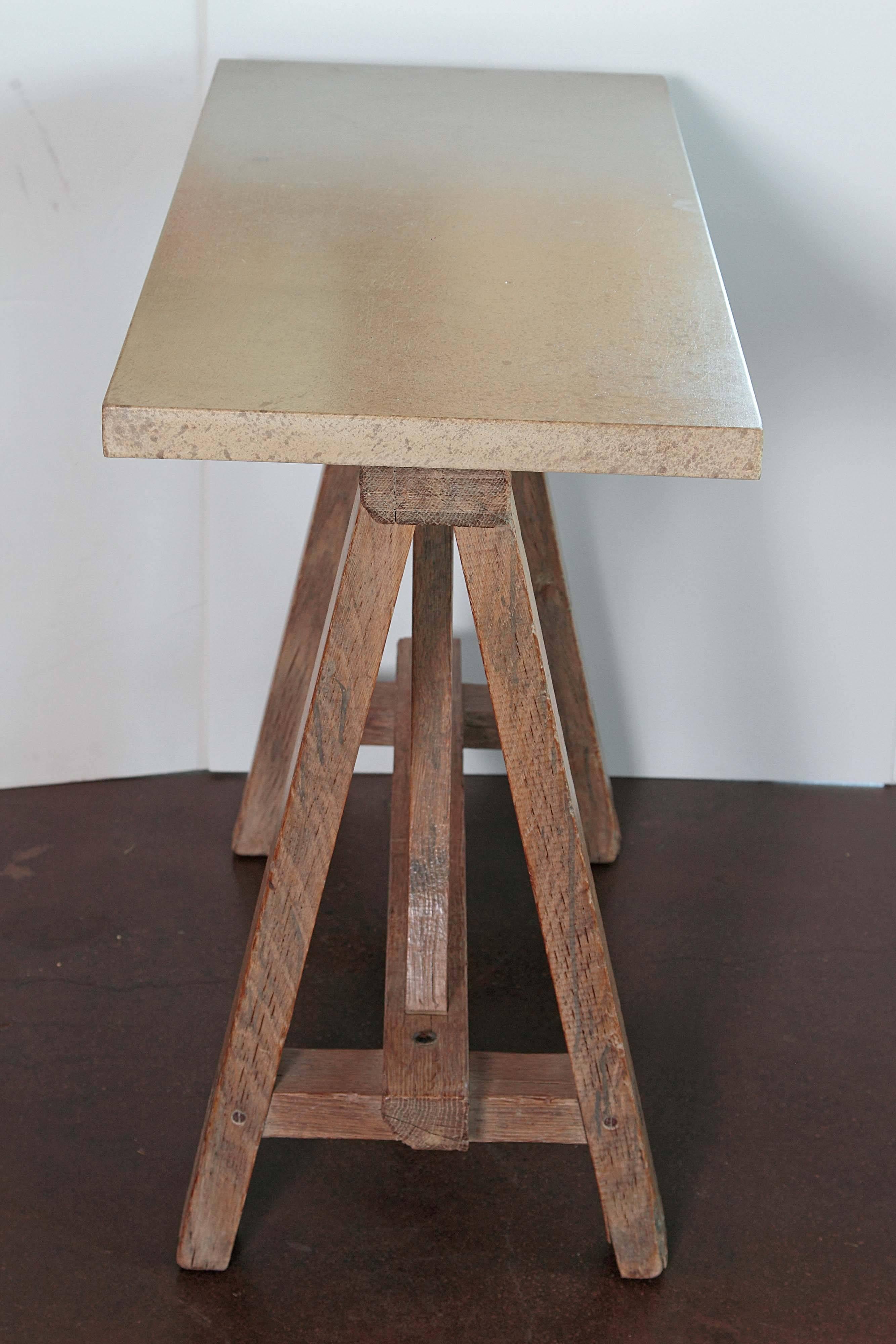 19th Century Antique French Blond Oak Saw Horse Entry Tables, circa 1910