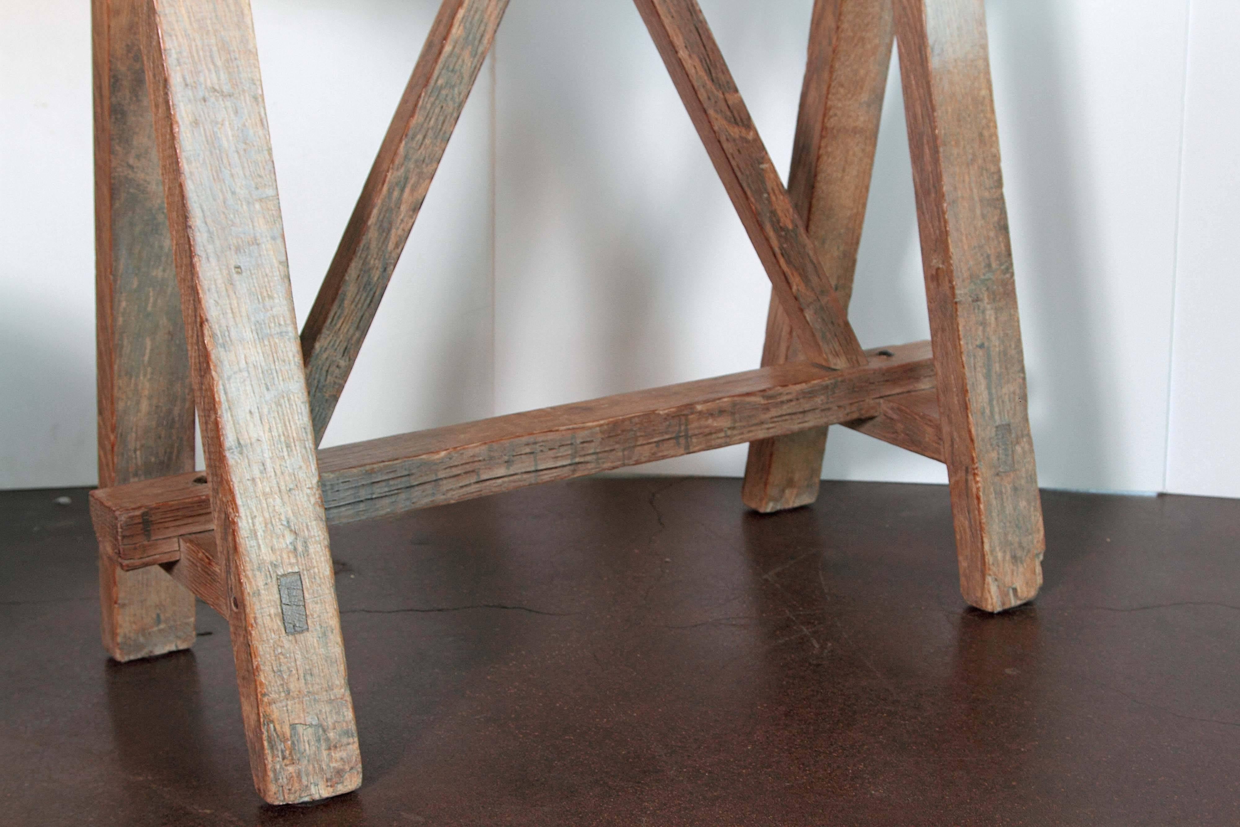 Antique French Blond Oak Saw Horse Entry Tables, circa 1910 2