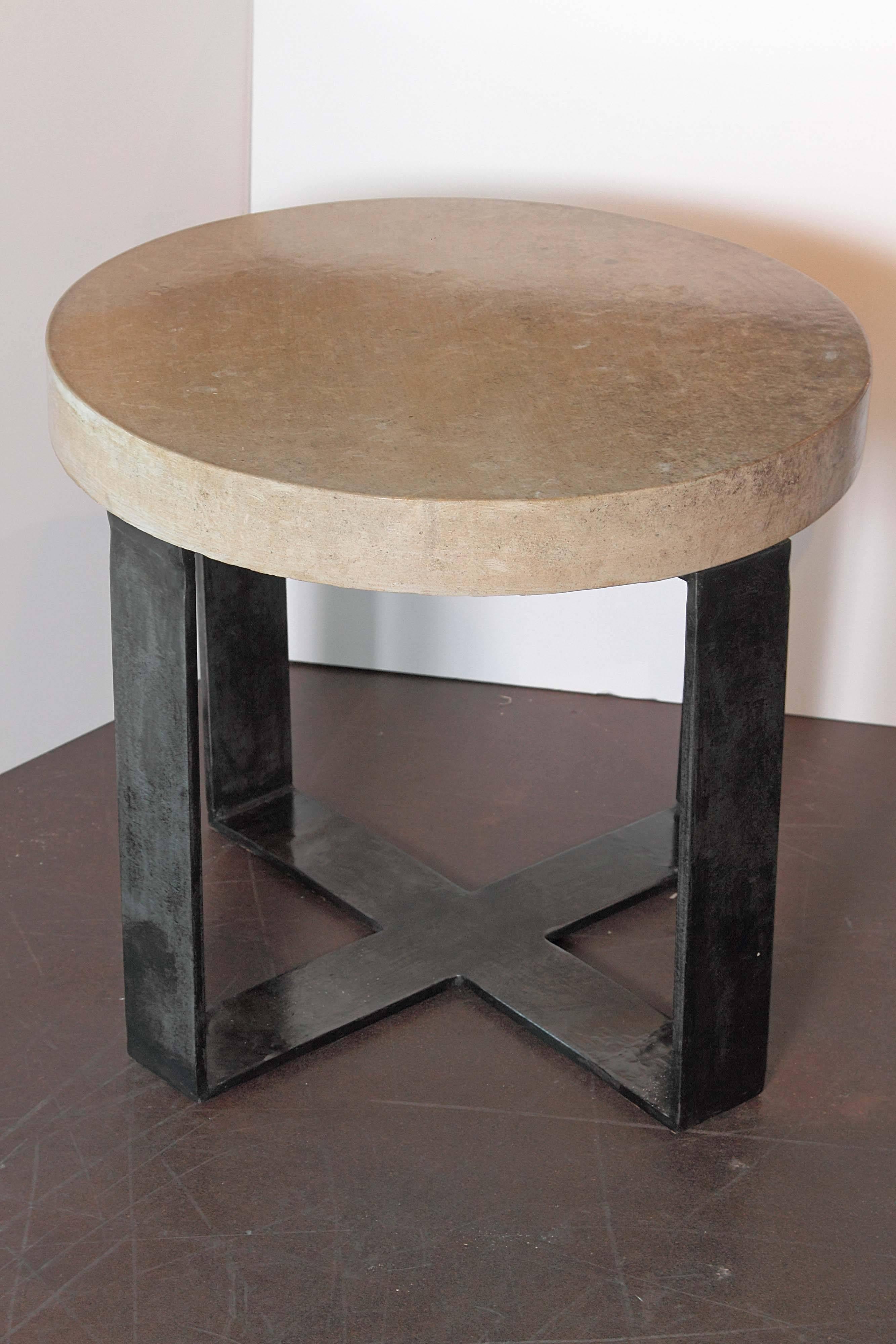 Modern Taupe Antique Limestone X-Base End Tables