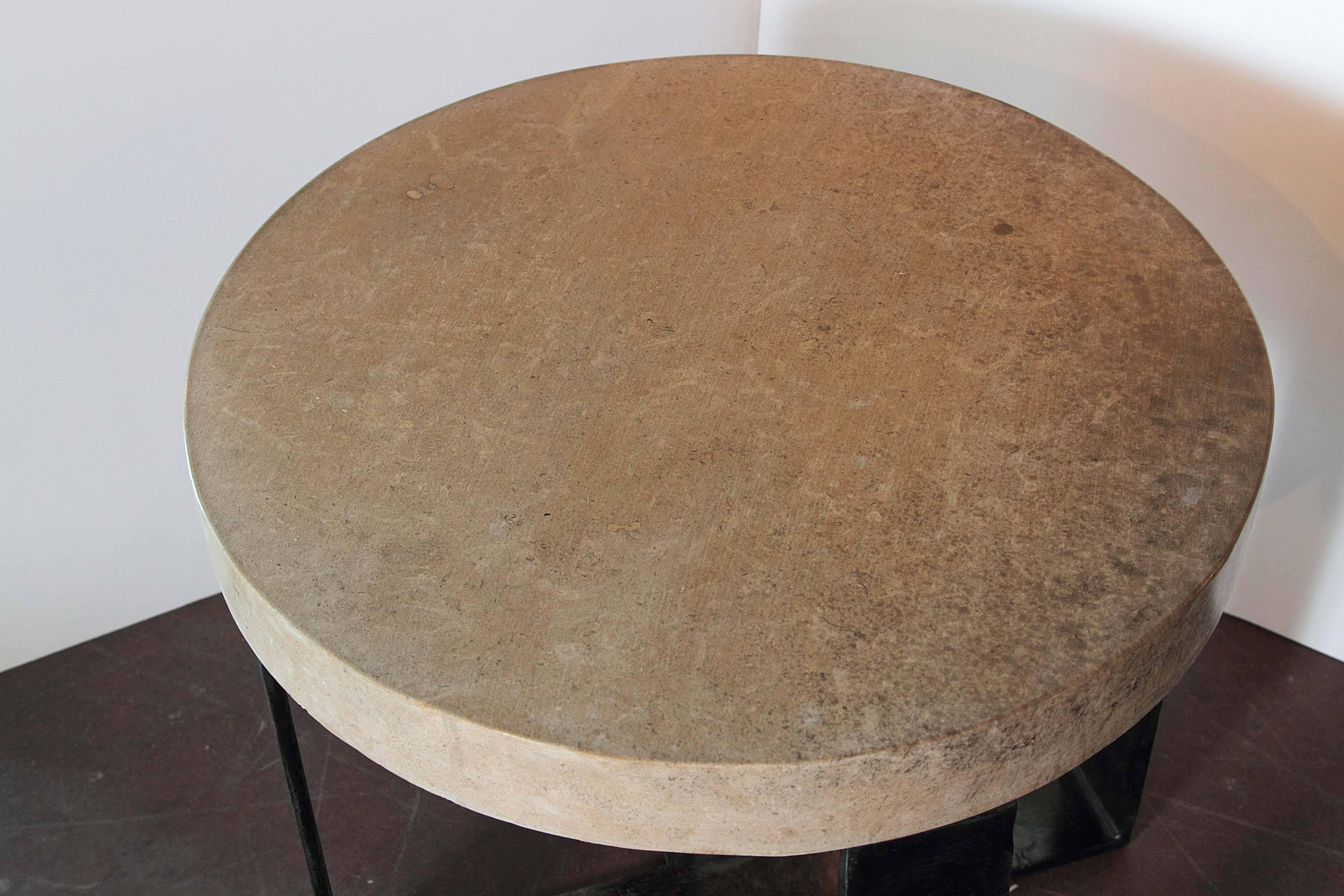 Taupe Antique Limestone X-Base End Tables In Excellent Condition In Dallas, TX