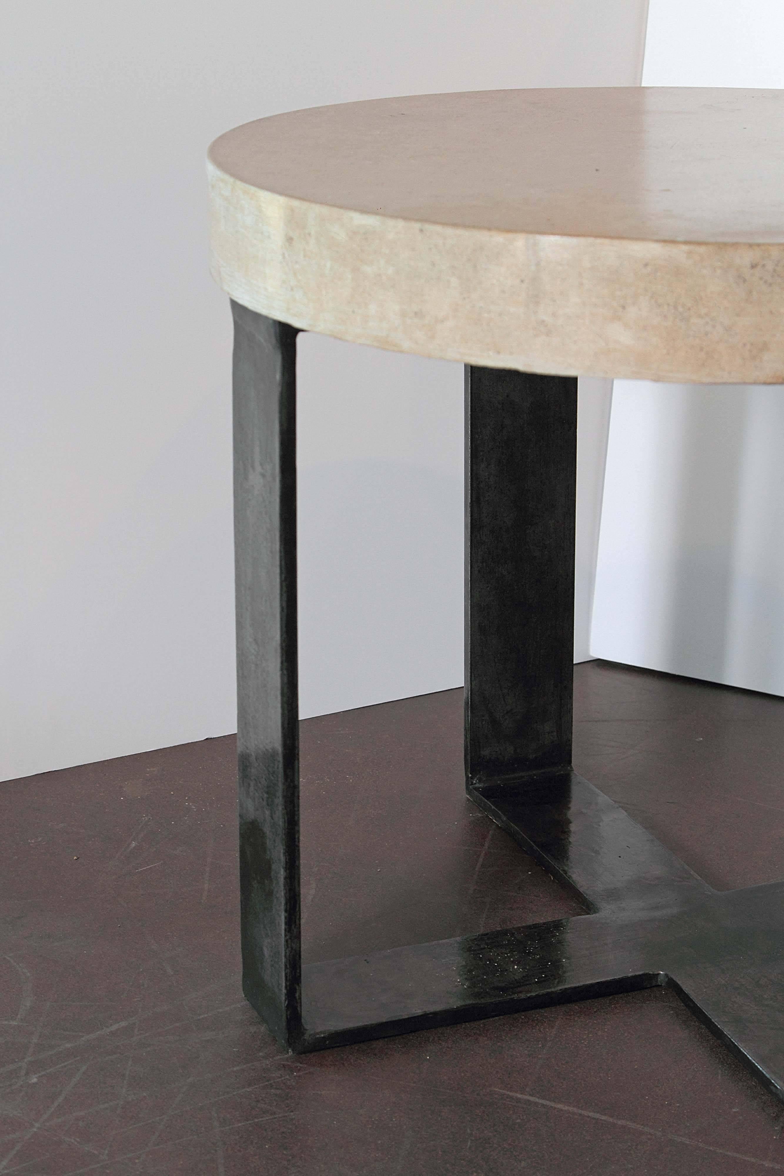 20th Century Taupe Antique Limestone X-Base End Tables