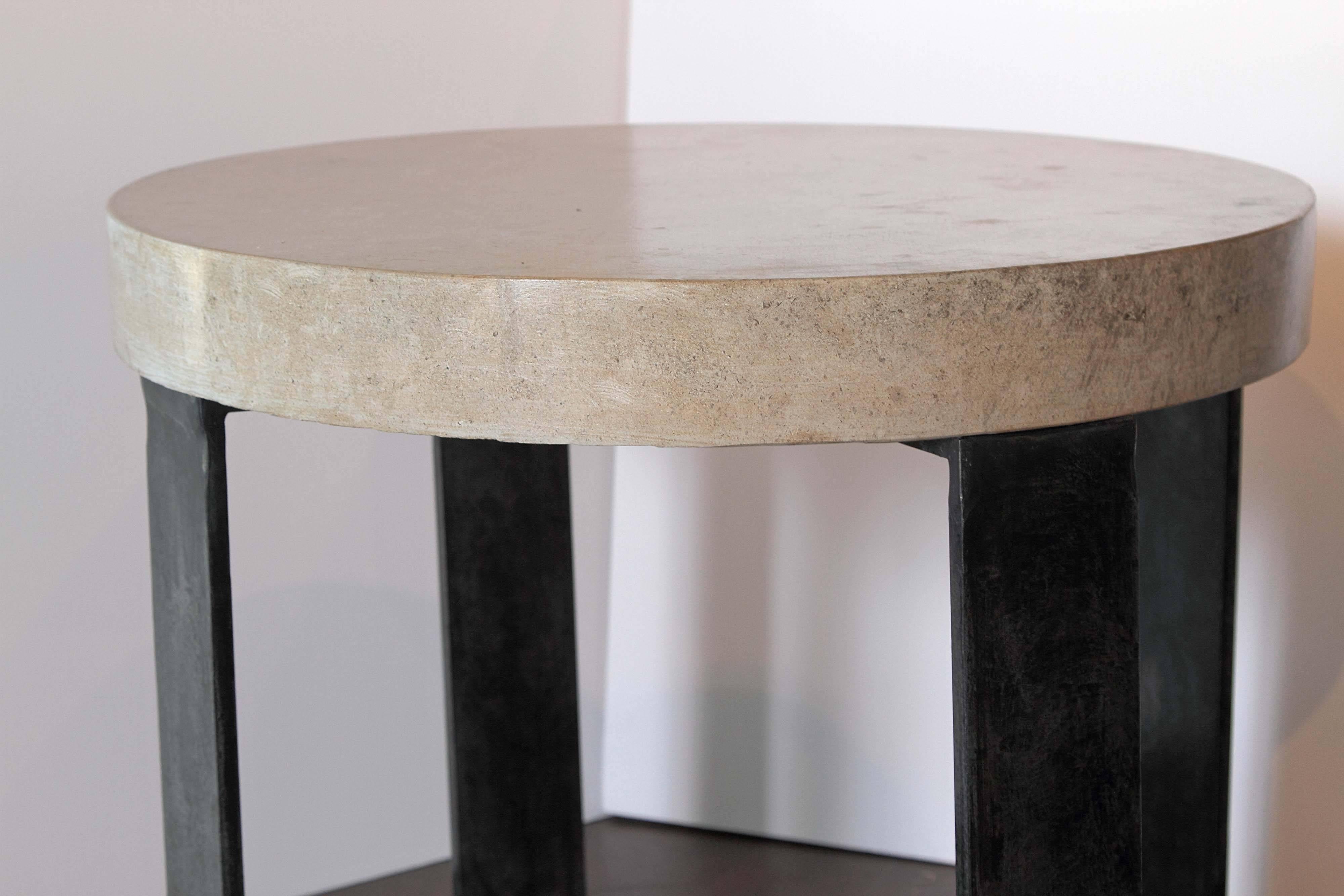 Taupe Antique Limestone X-Base End Tables 1