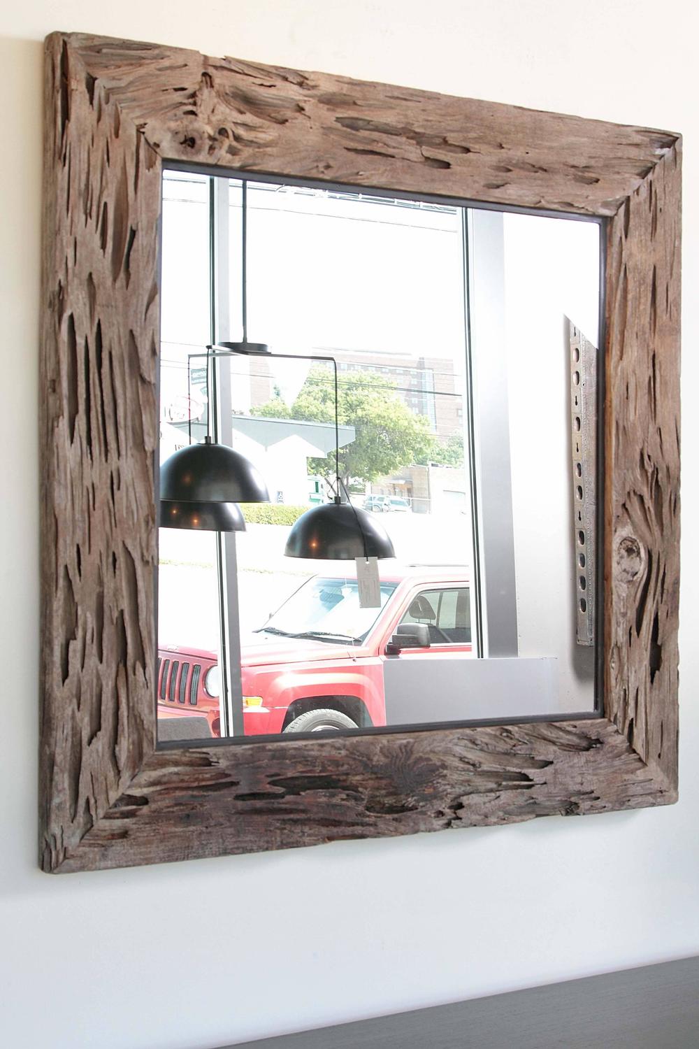 Organic Cypress Decorative Wall Mirror For Sale at 1stdibs
