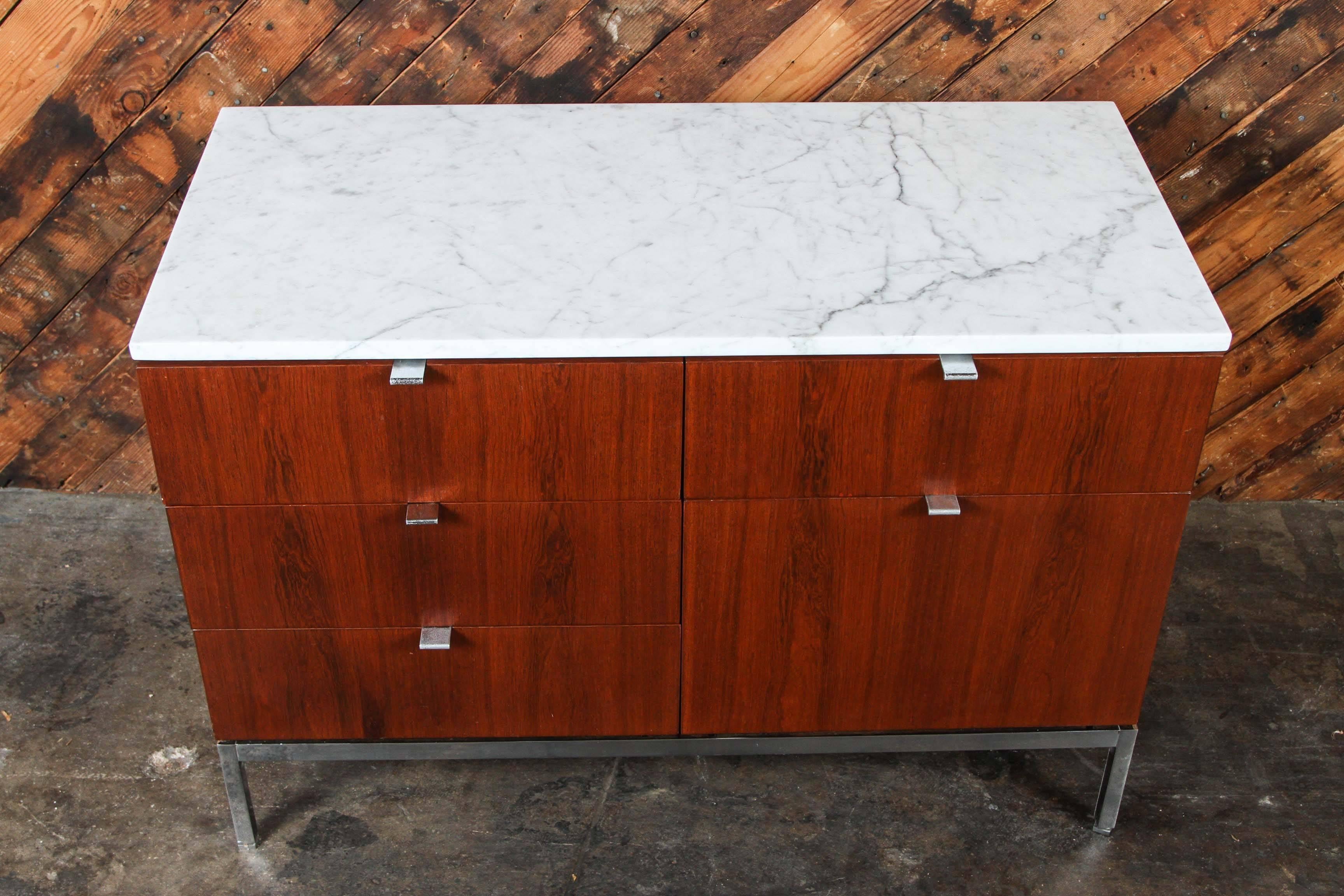 American Mid-Century Florence Knoll Rosewood Marble Chrome Credenza For Sale