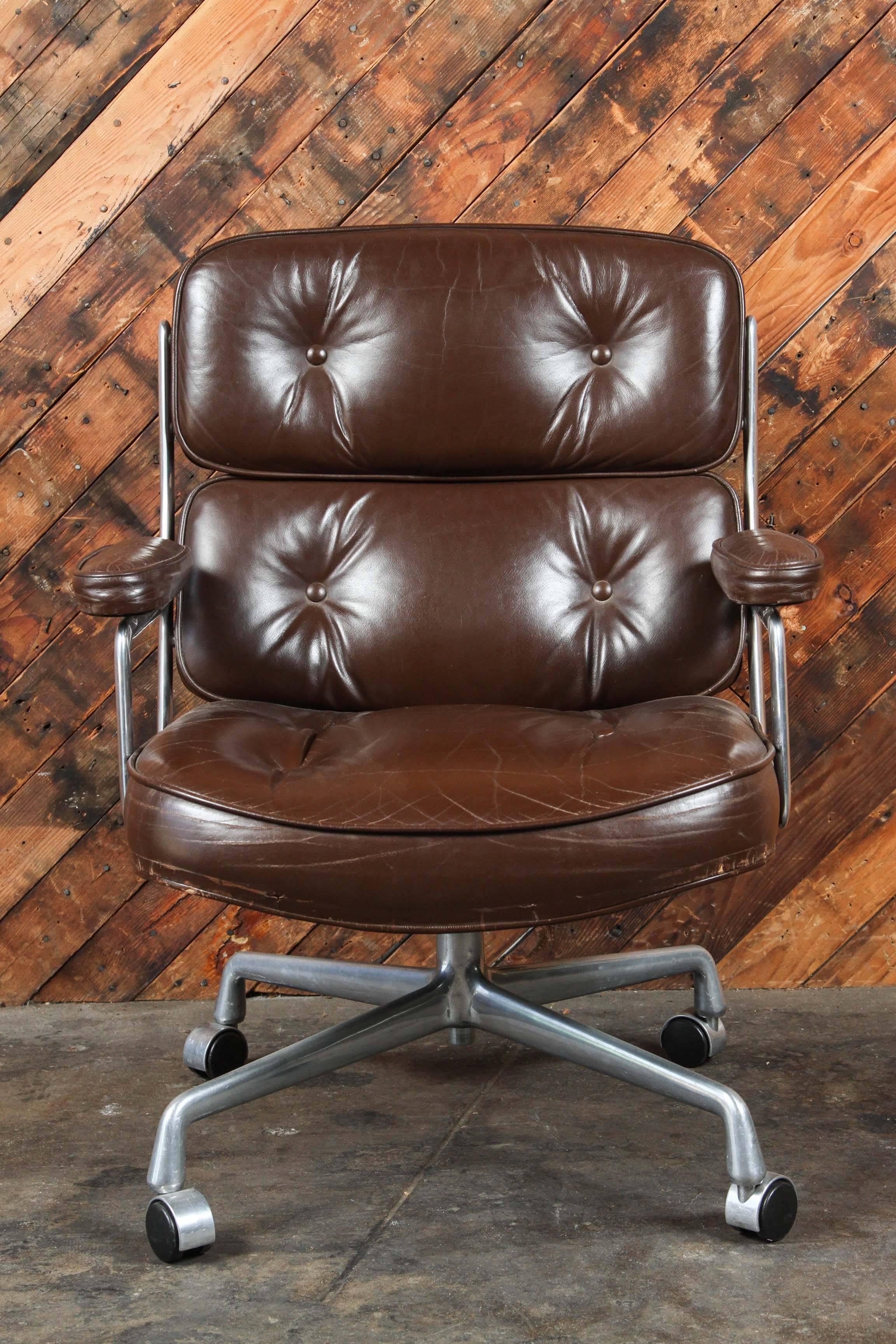 American  Time Life Chair by Charles and Ray Eames in Rich Brown Leather