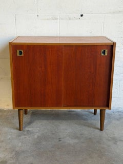 Small Teak Sliding-Door Sideboard Credenza Danish Mid-Century Modern 1960s