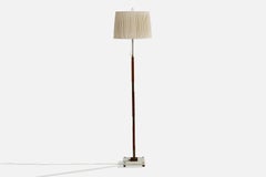 Argentinischer Designer, Stehlampe, Holz, Messing, Marmor, Stoff, Argentinien, 1950er Jahre