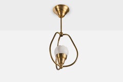 Swedish Designer, Pendant Light, Brass, Glass, Sweden, 1950s