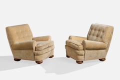 Schwedischer Designer, Lounge-Sessel, Holz, Samt, Schweden, 1970er Jahre