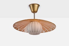 Swedish Designer, Pendant Light, Glass, Brass, Sweden, 1950s