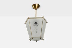 Designer svedese, lampada a sospensione, ottone, vetro, Svezia, anni '1940