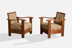 Josep Palau Oller, fauteuils de salon, chêne, tissu, Espagne, années 1950