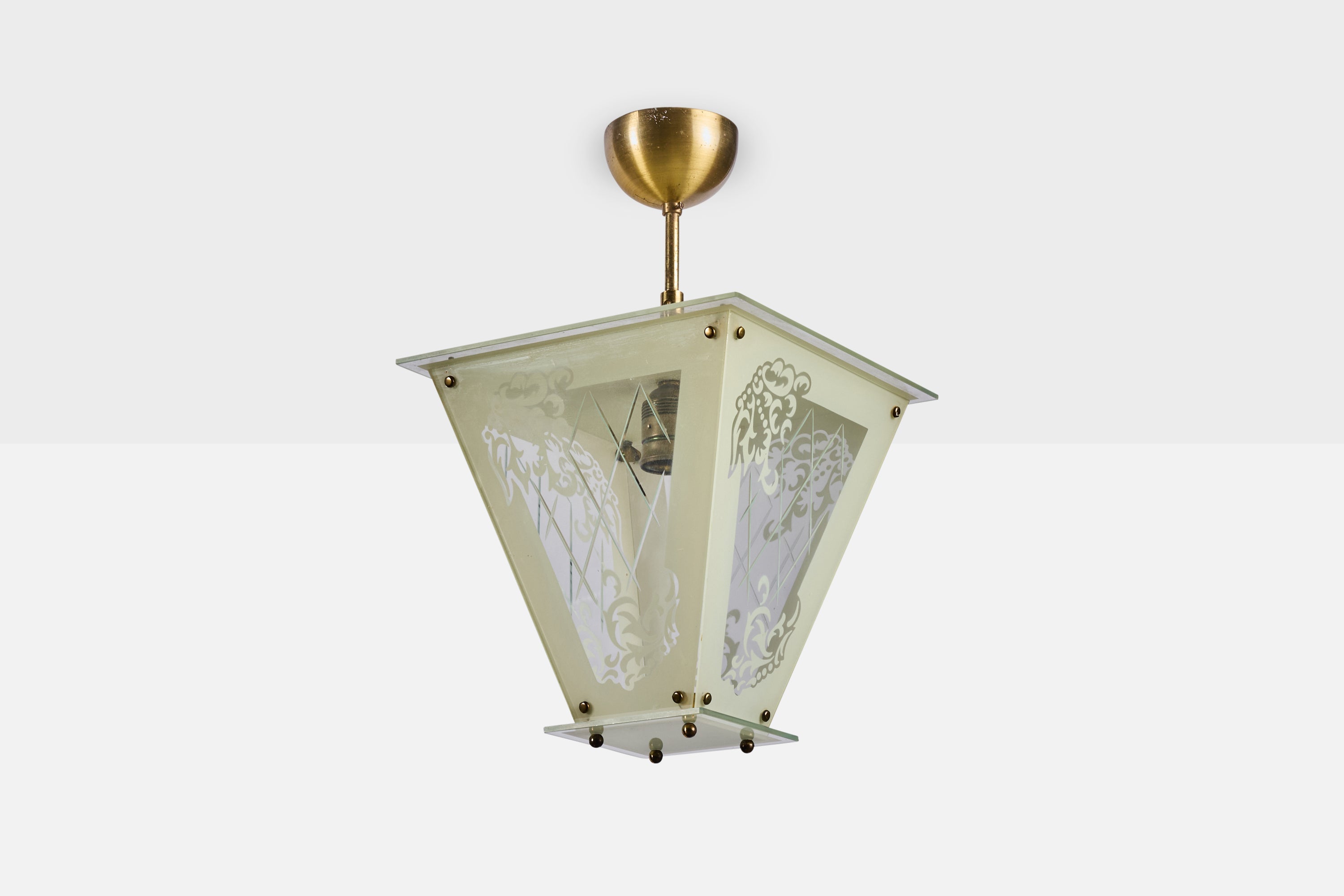 Design suédois, lampe à suspension, laiton, verre, Suède, années 1950
