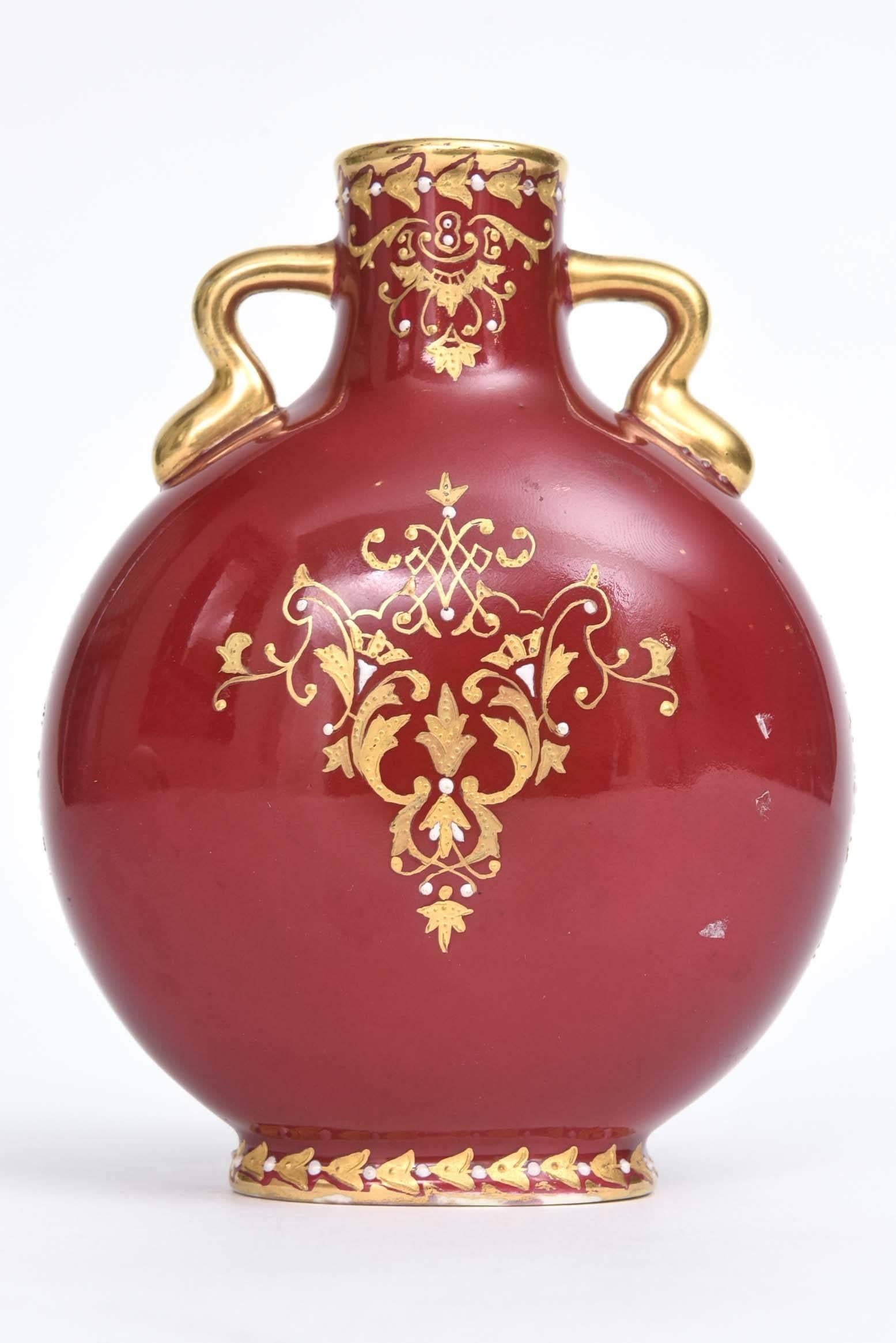 Aesthetic Movement Antique Vase Coalport England Hand Painted with Jeweling and Raised Gilt For Sale