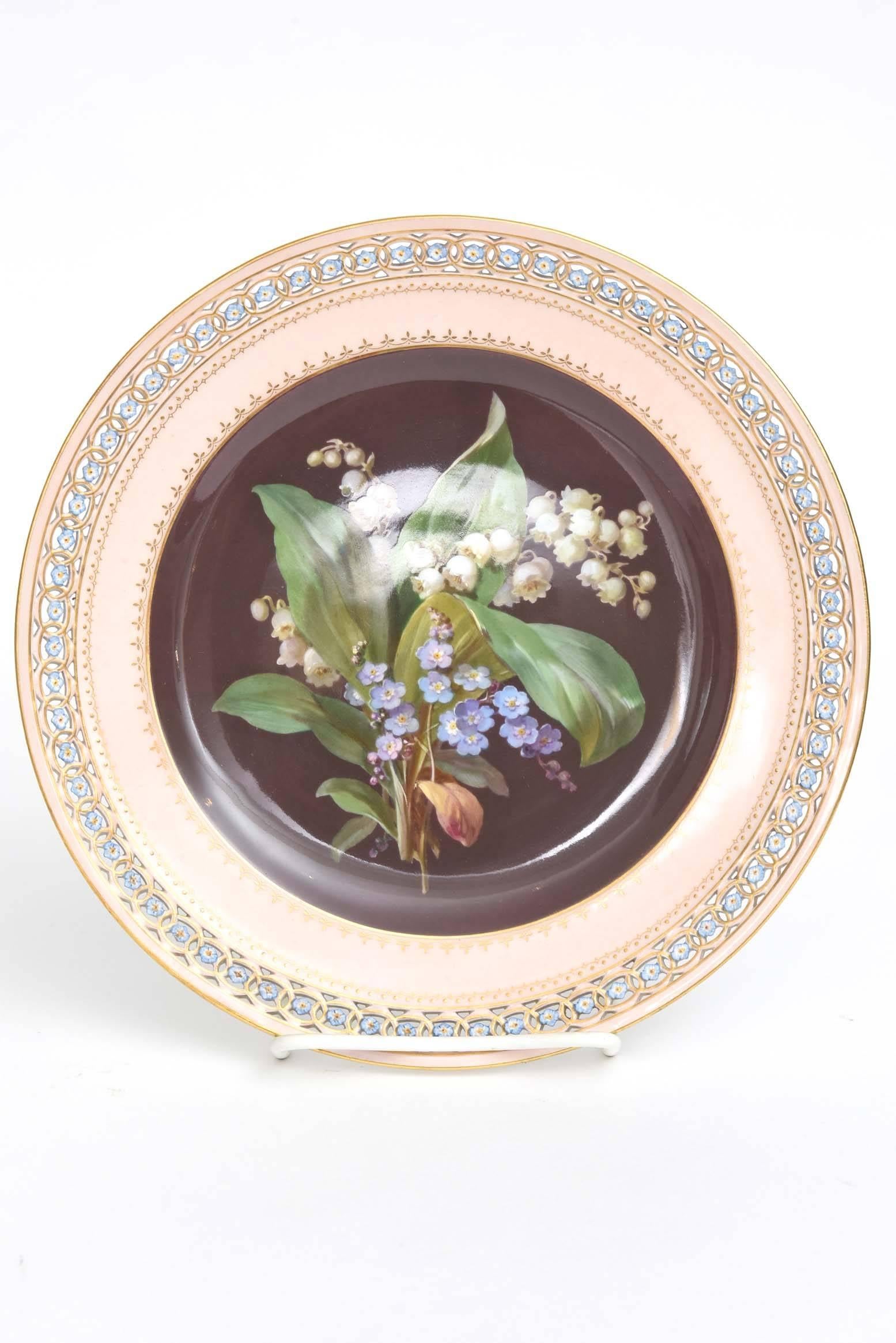 German Rare Meissen Fine Porcelain Cabinet Pieces. Hand-Painted Botanicals, Reticulated