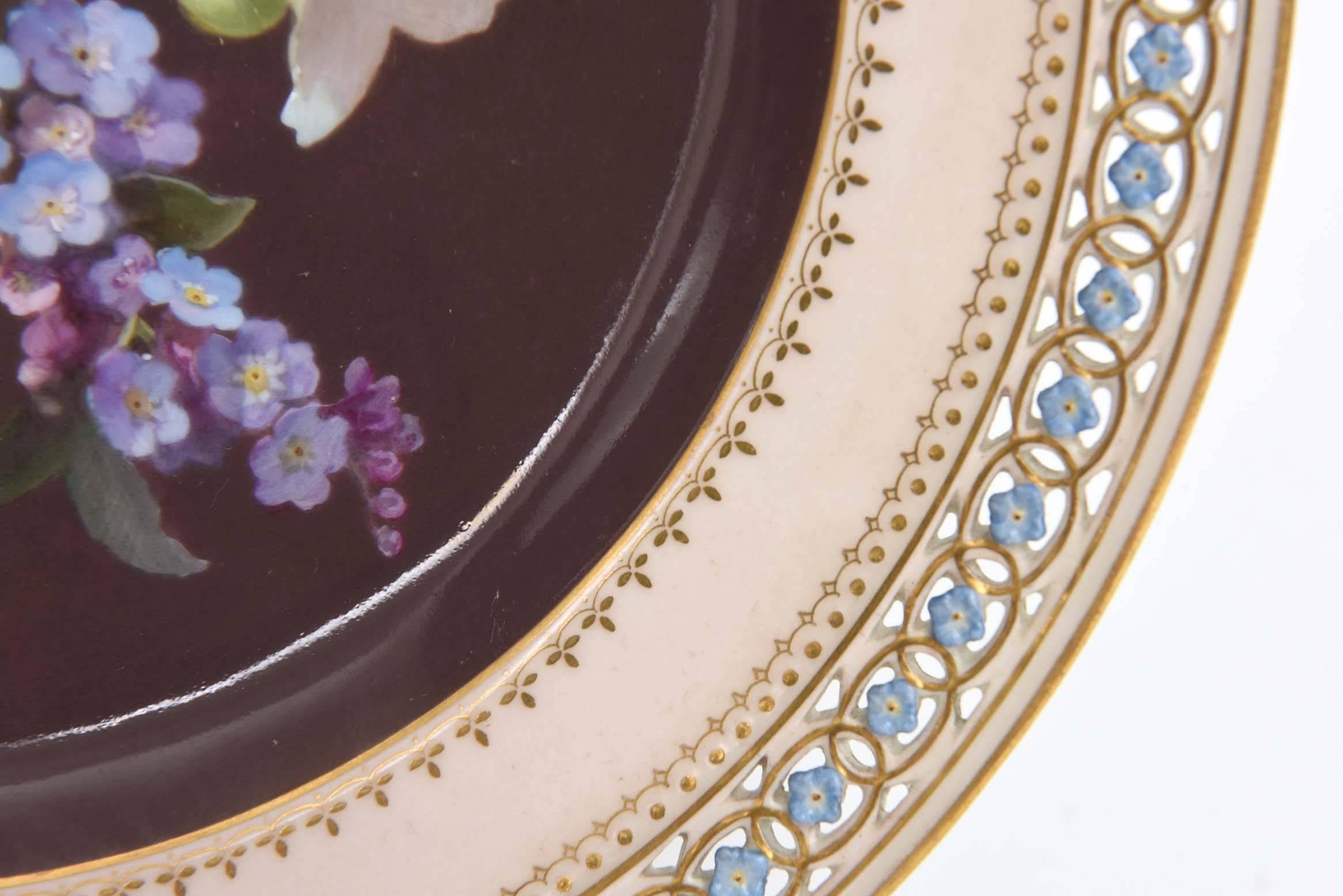 19th Century Rare Meissen Fine Porcelain Cabinet Pieces. Hand-Painted Botanicals, Reticulated