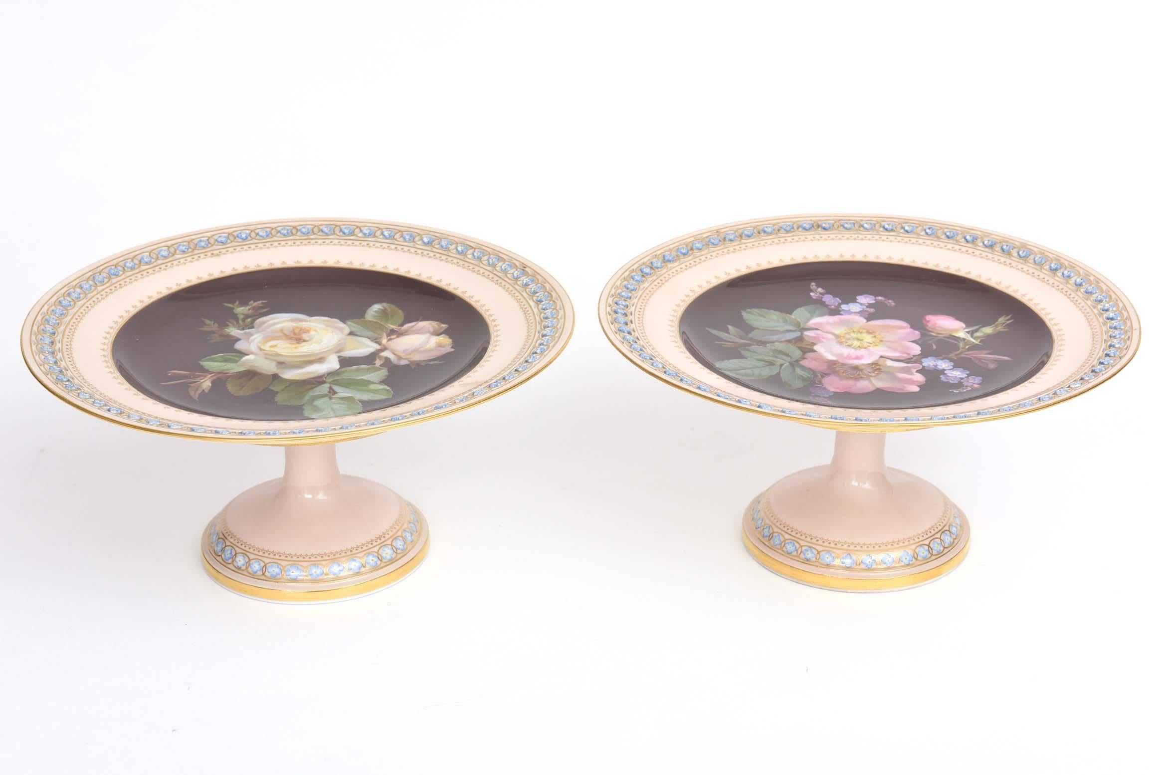 Rare Meissen Fine Porcelain Cabinet Pieces. Hand-Painted Botanicals, Reticulated 2