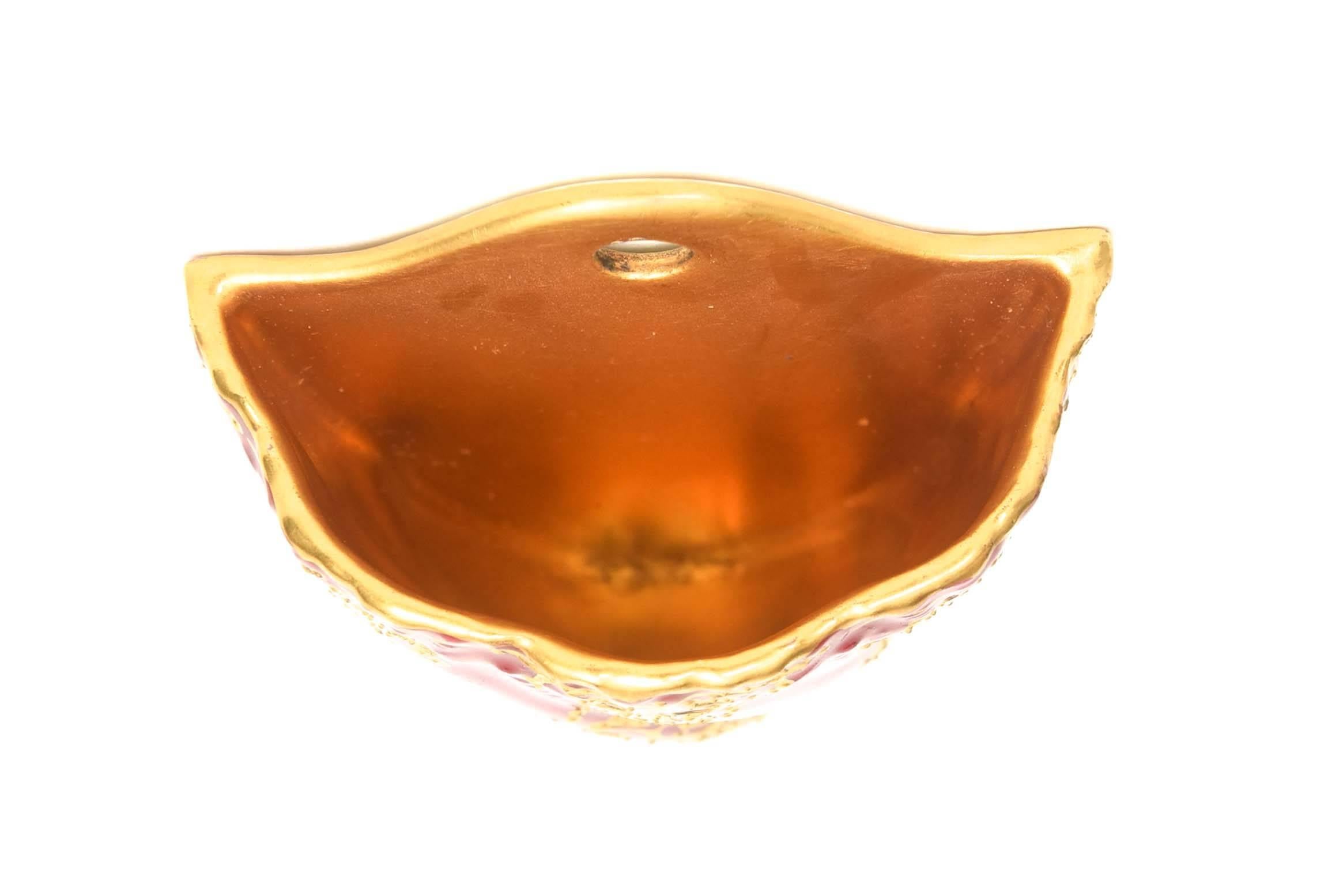 Charming Wall Pocket by Coalport, England, a Ruby Red and Gilt Encrusted Jem In Good Condition In West Palm Beach, FL