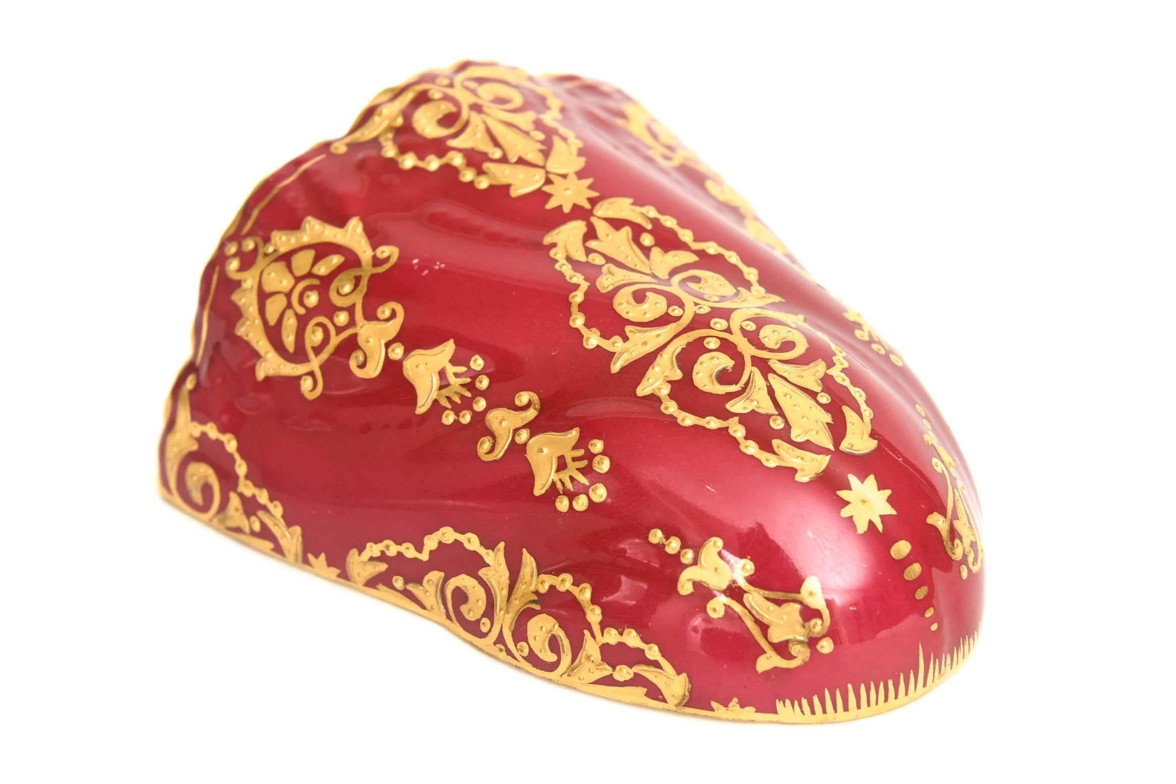 Early 20th Century Charming Wall Pocket by Coalport, England, a Ruby Red and Gilt Encrusted Jem