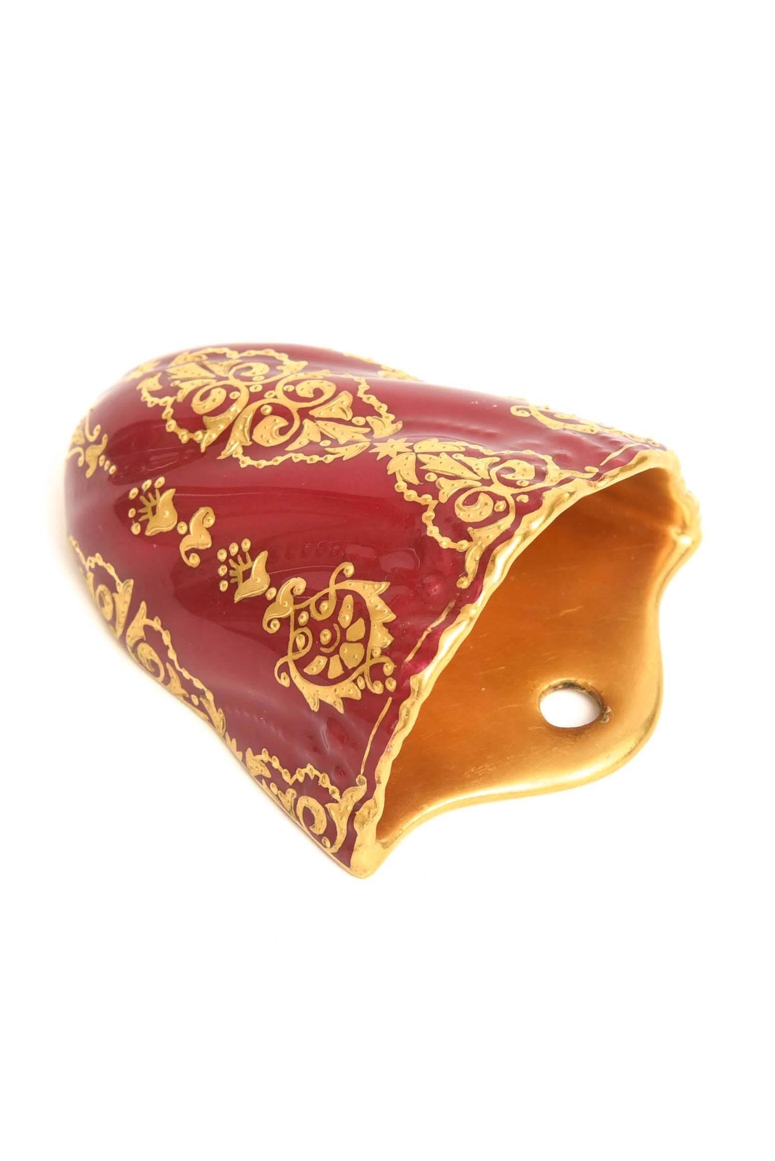 Charming Wall Pocket by Coalport, England, a Ruby Red and Gilt Encrusted Jem 1
