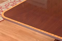 Impressive Long Solid Mahogany Dining Room Table, Triple Pedestal, Inlaid Band