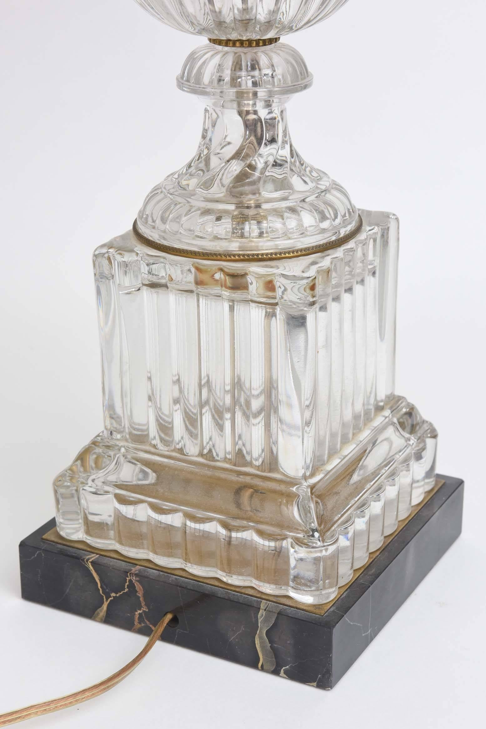 French Baccarat Lamp with Ormolu Mounts, Marble Base Tall and Elegant