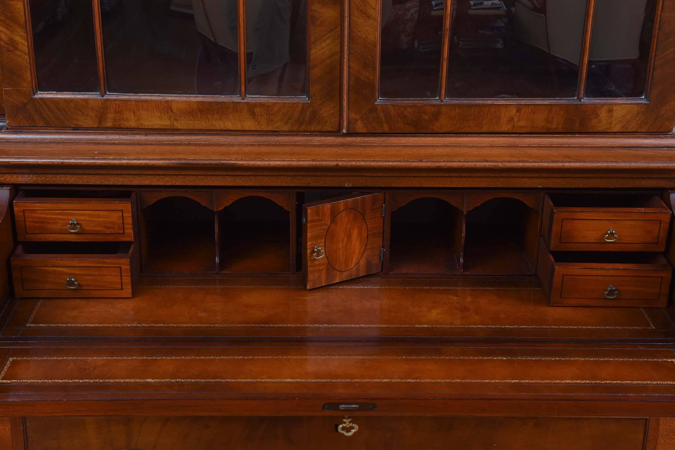 Hand-Crafted Massive Custom Semi Antique Breakfront Cabinet Mahogany Inlaid with Great Detail