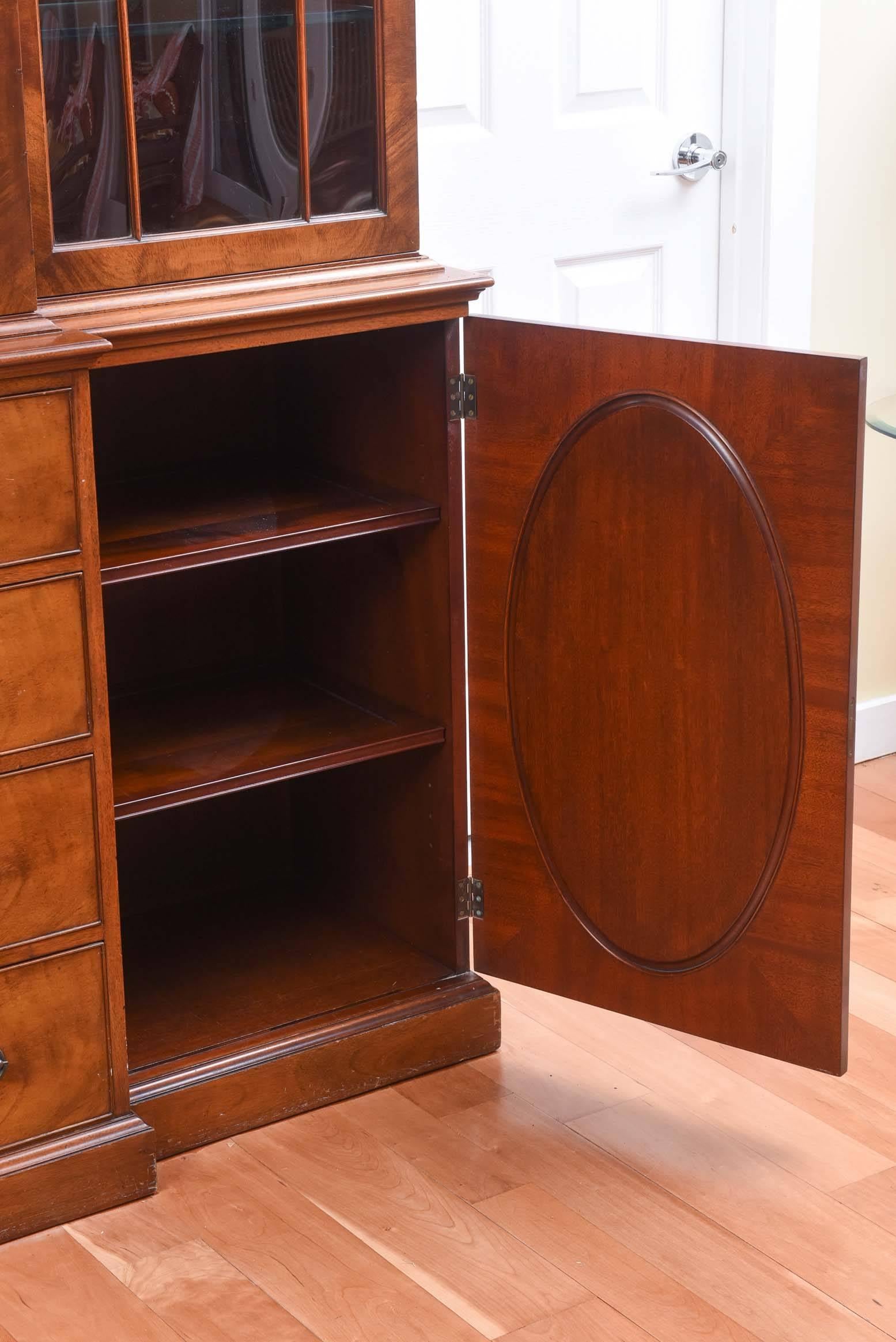 Mid-20th Century Massive Custom Semi Antique Breakfront Cabinet Mahogany Inlaid with Great Detail