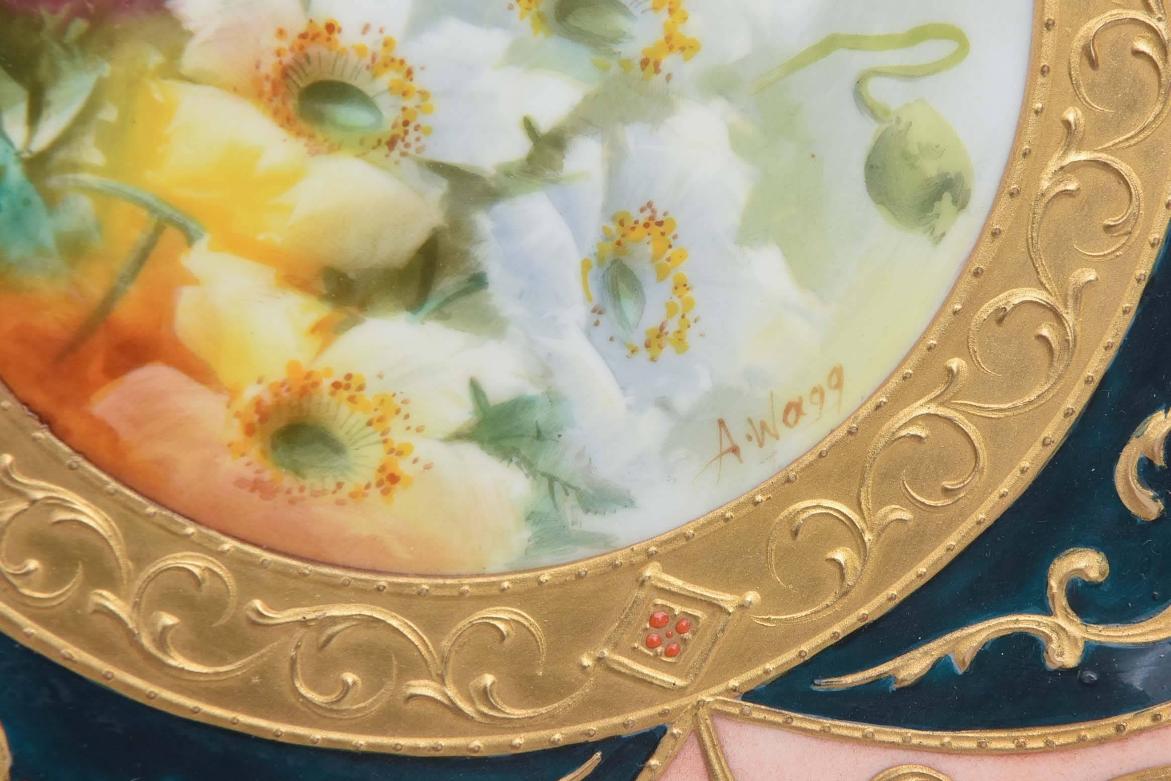 English Exquisite and Elaborate Cabinet or Display Plates Pair, Fine Art Gilt Encrusted