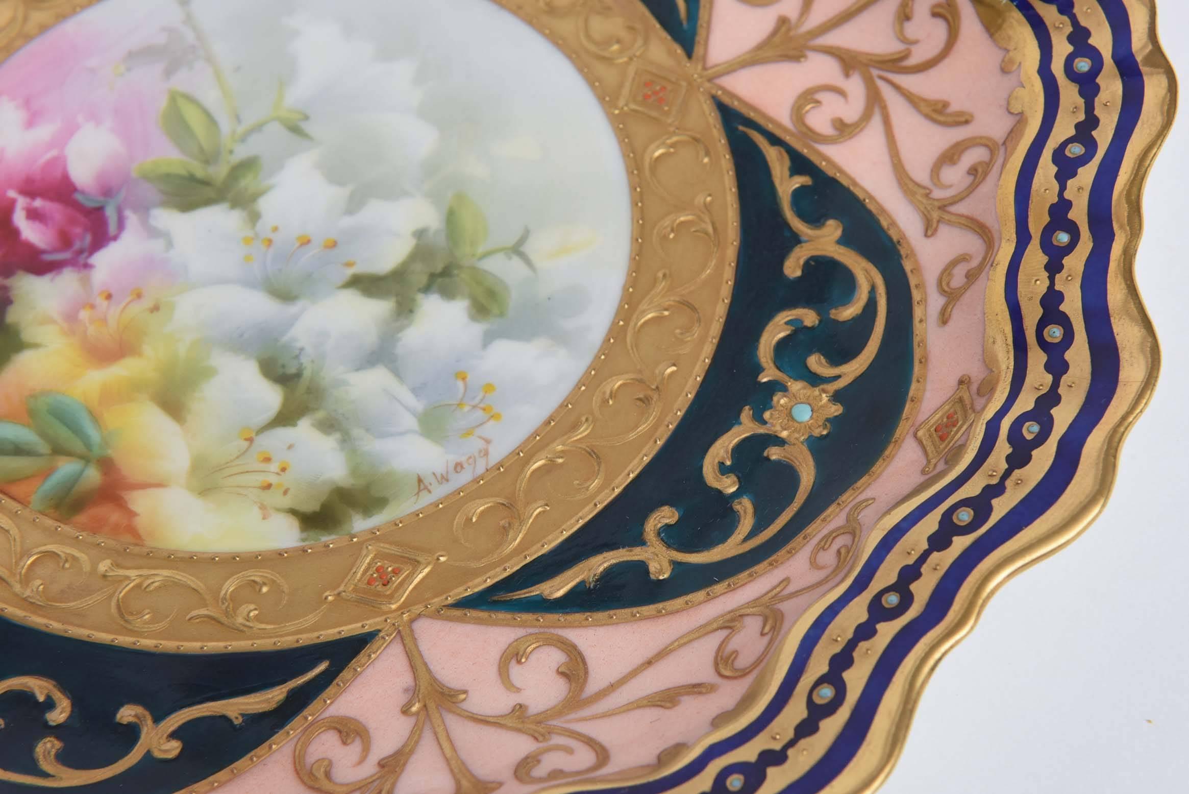 Late 19th Century Exquisite and Elaborate Cabinet or Display Plates Pair, Fine Art Gilt Encrusted