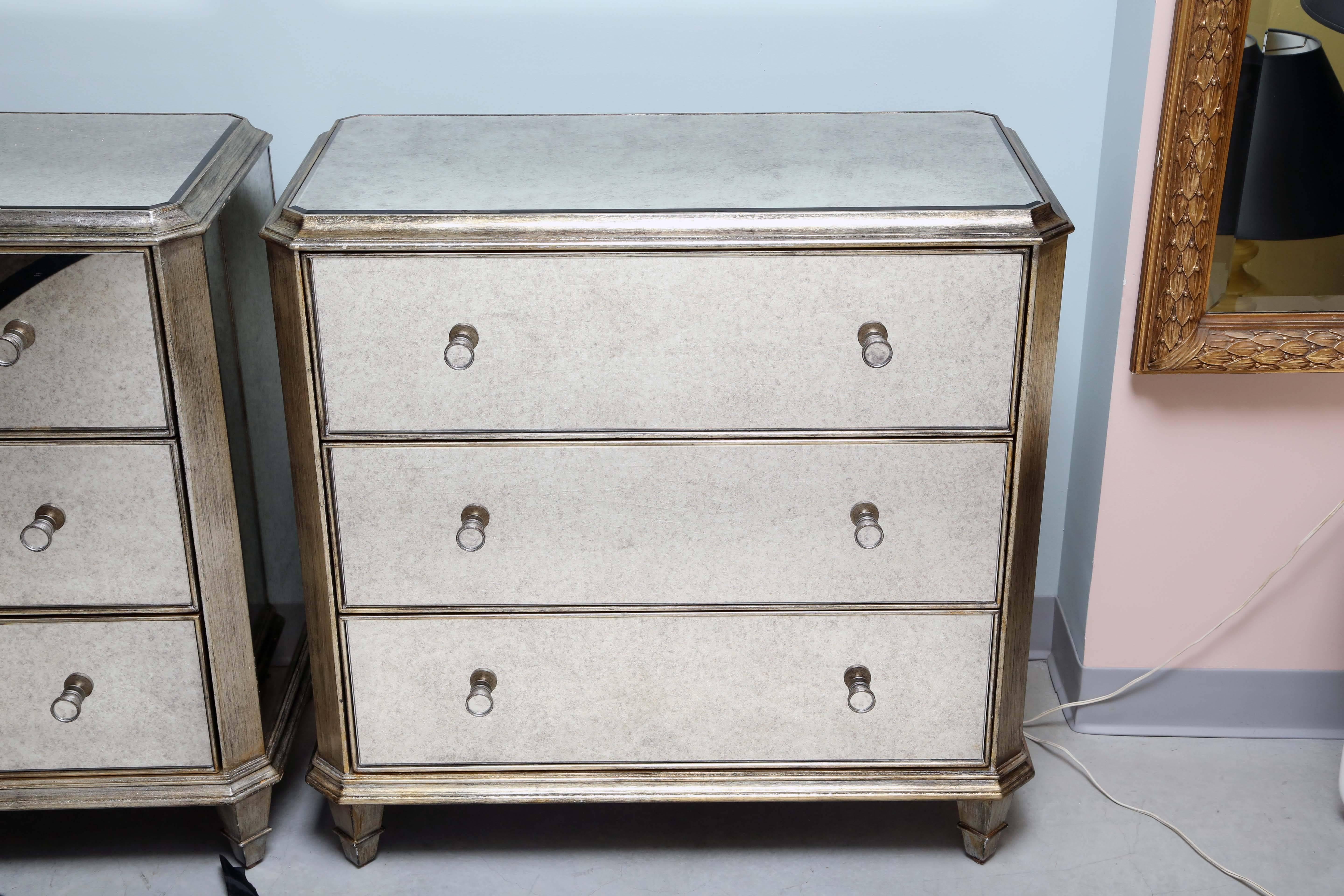 Splendid and elegant dressers, great condition, drawers are all lined,
the back of the dressers are finished  in antique silver paint.