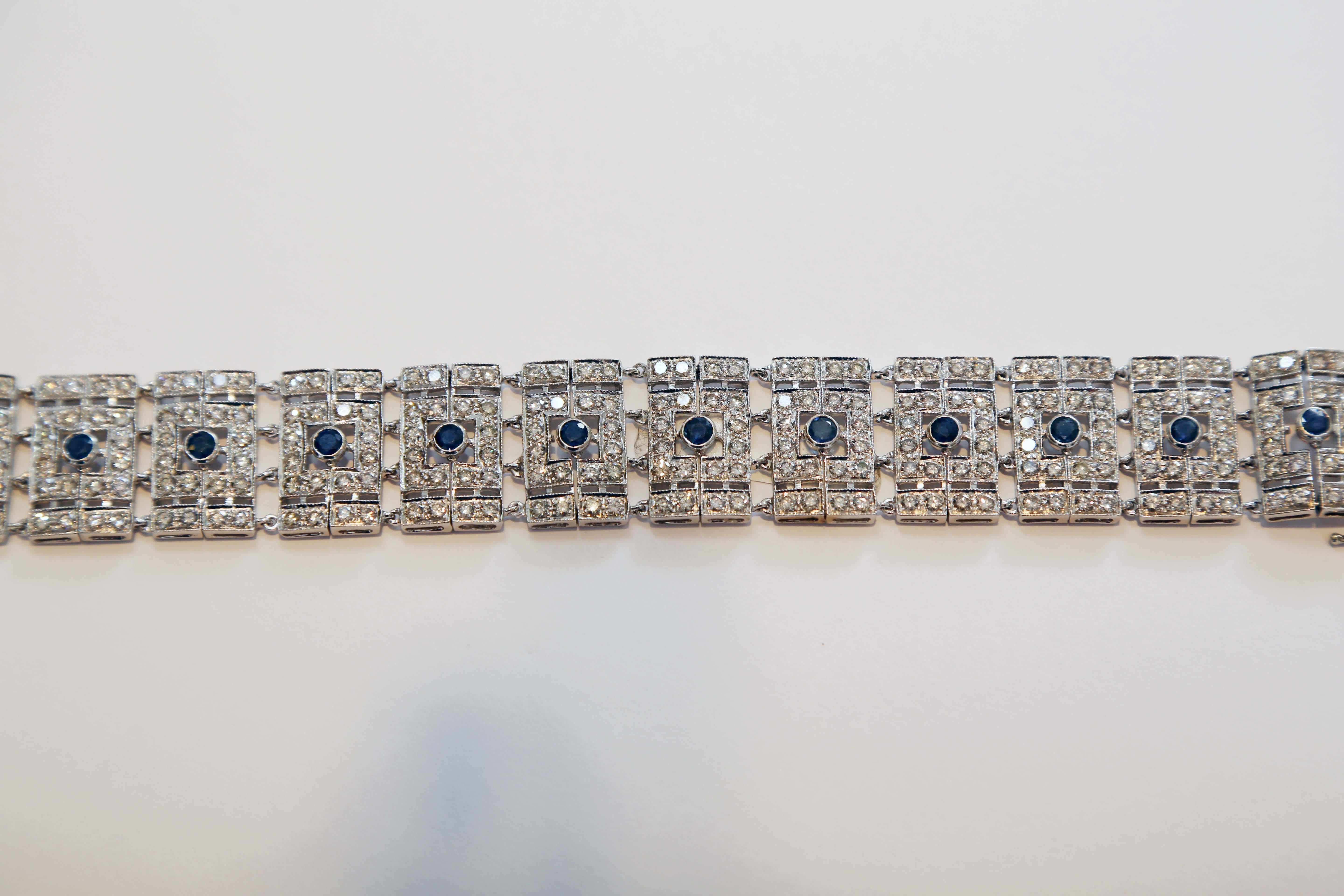 Art Deco Diamond and Sapphire Bracelet In Excellent Condition In West Palm Beach, FL