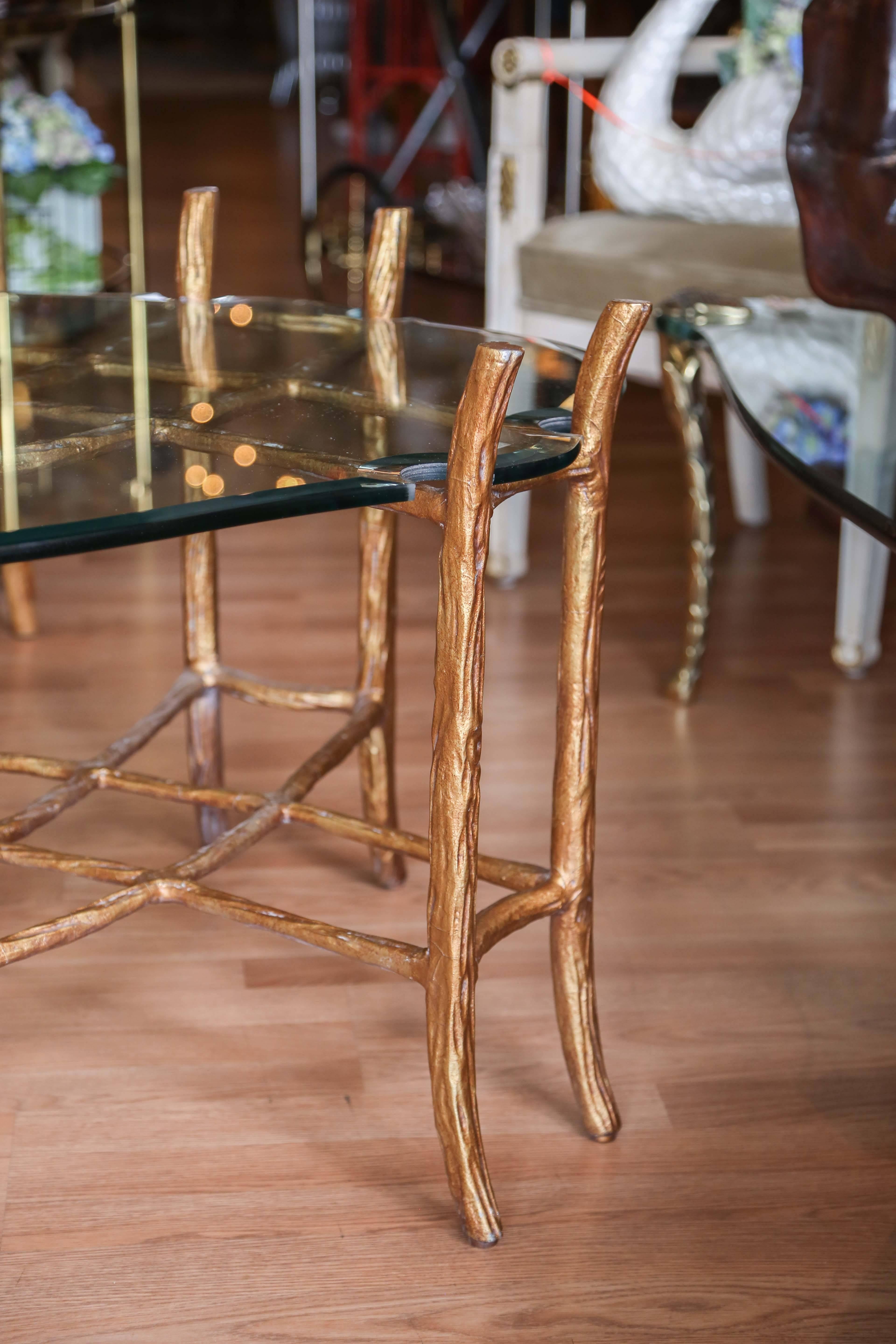 Italian Vintage Gilded Faux Bois Coffee Table For Sale