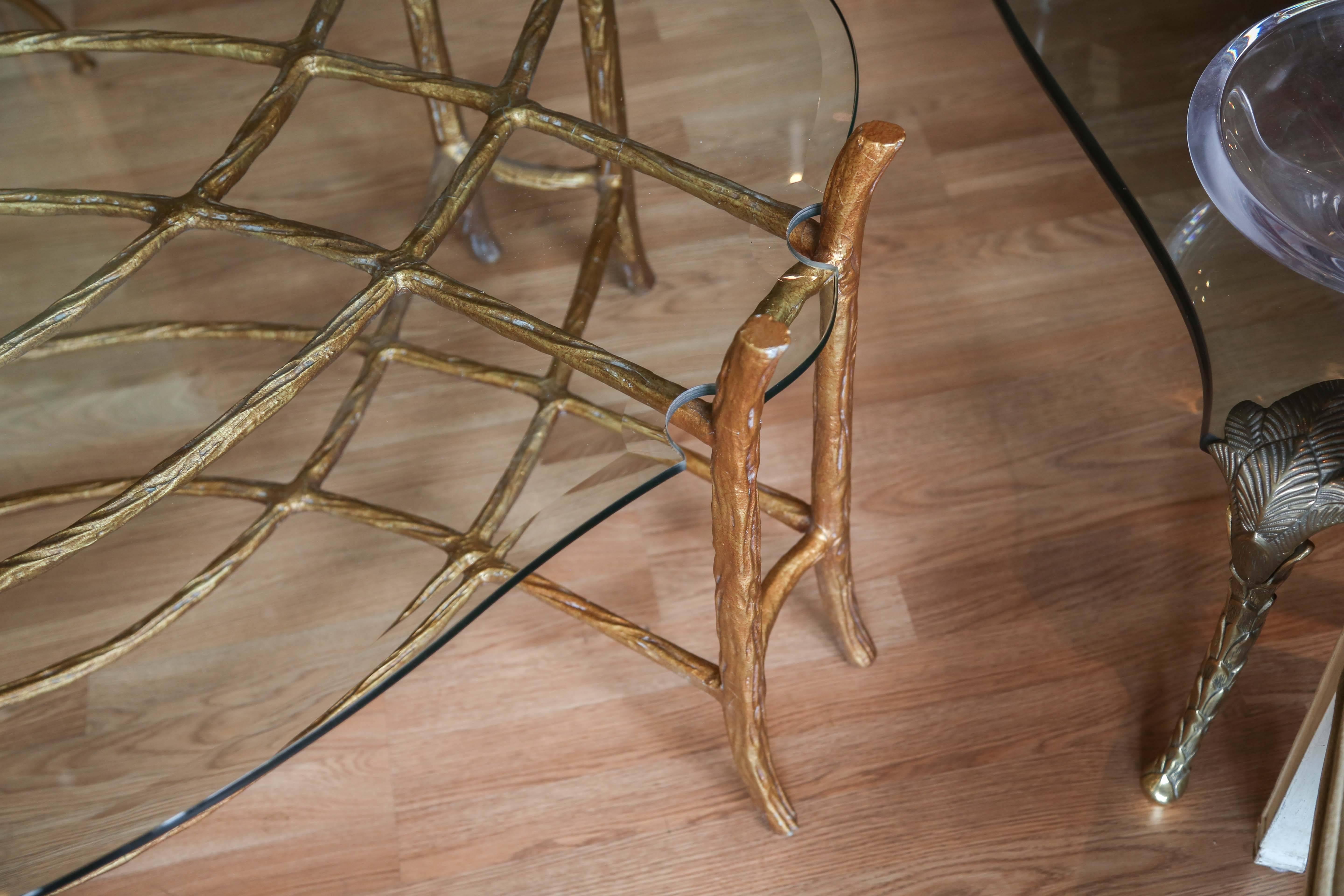20th Century Vintage Gilded Faux Bois Coffee Table For Sale