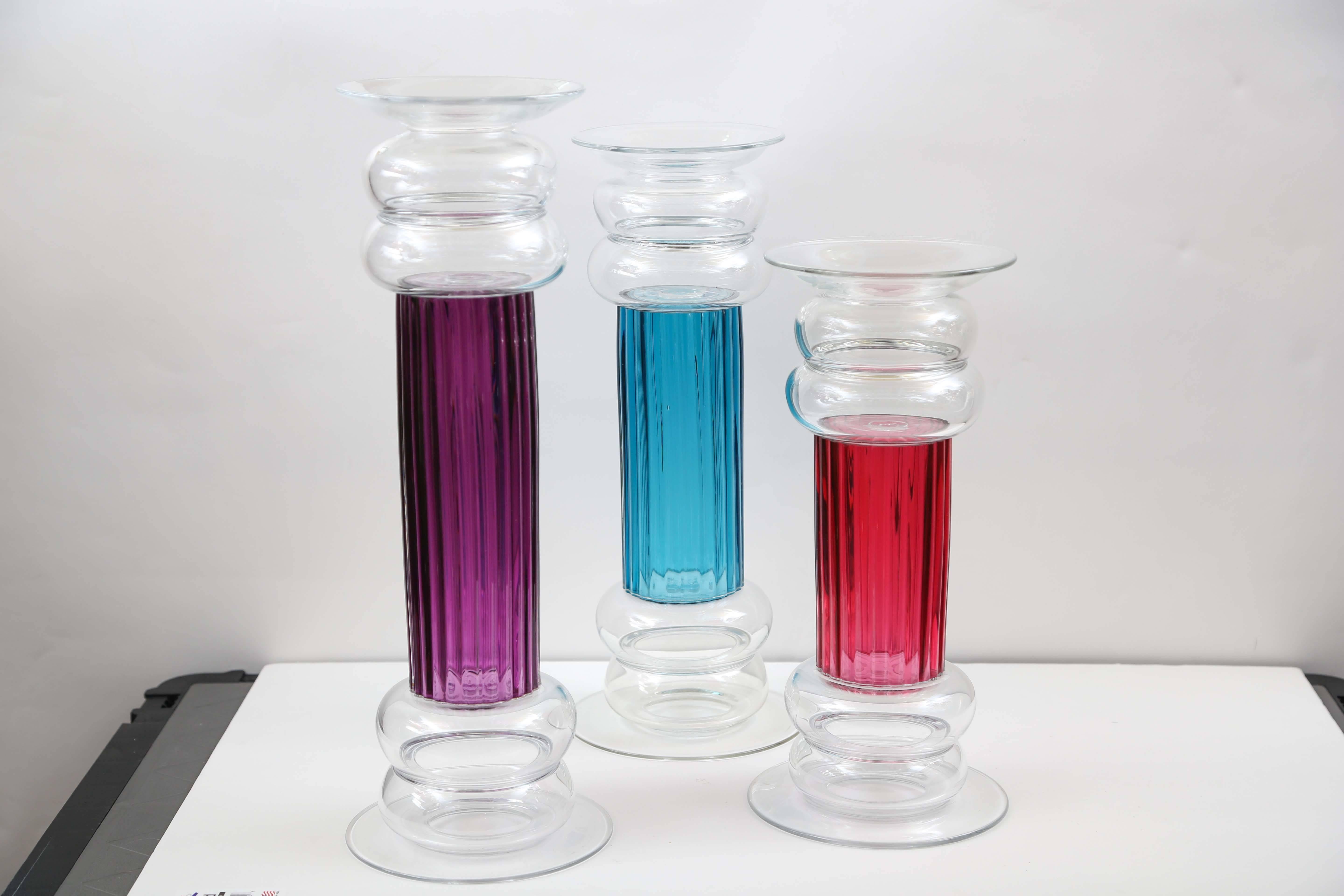 Set of Three Colored Art Glass Votives  In Excellent Condition In West Palm Beach, FL