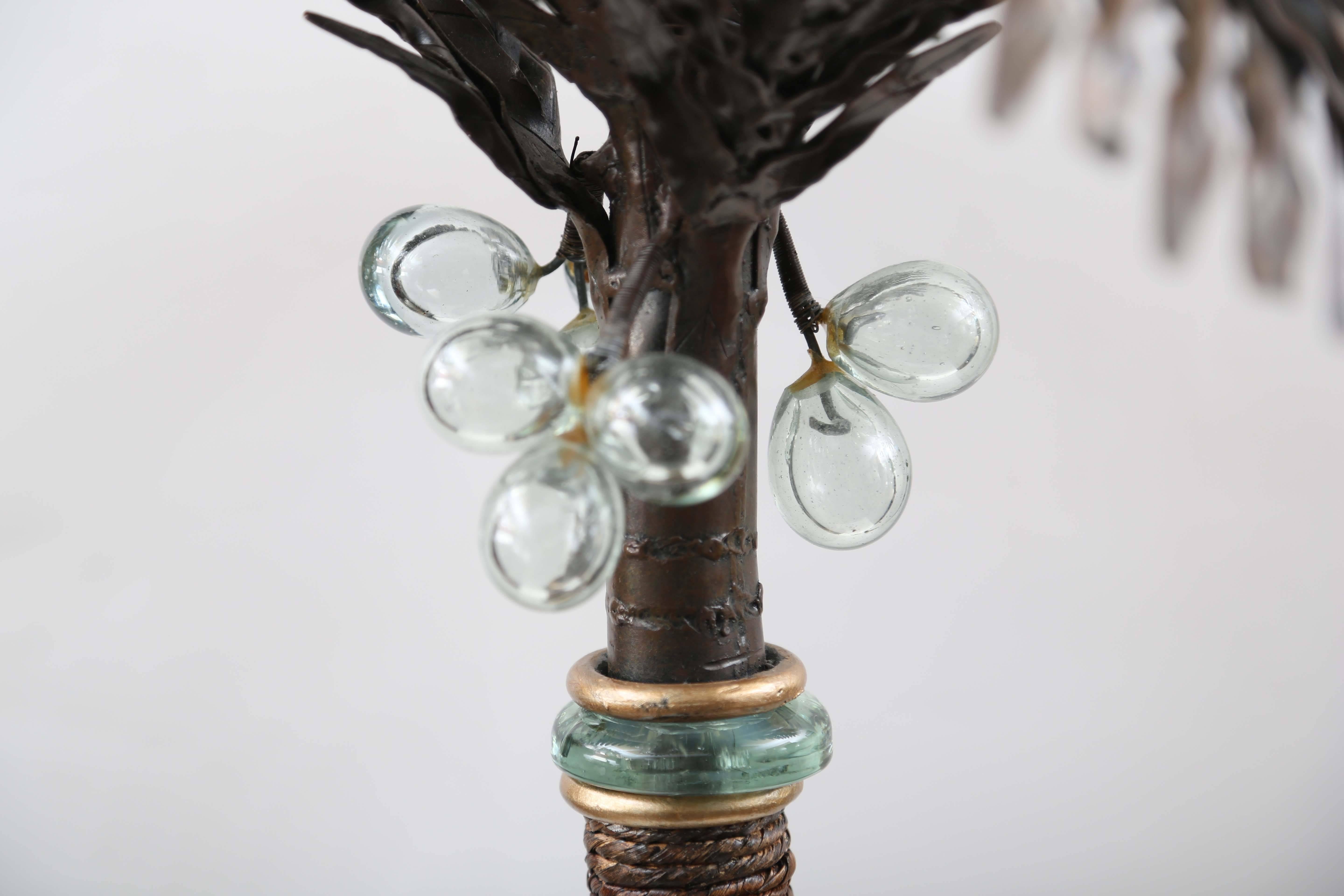 Pair of Vintage Bronze and Glass Palm Tree Lamps In Good Condition In West Palm Beach, FL