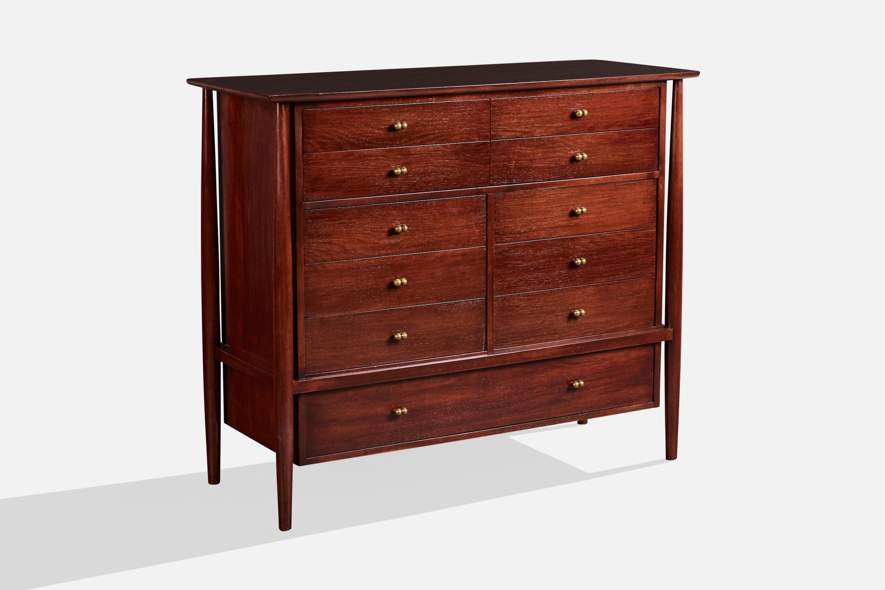 Mount Airy, Chest of Drawers, Walnut, Brass, USA, 1950s